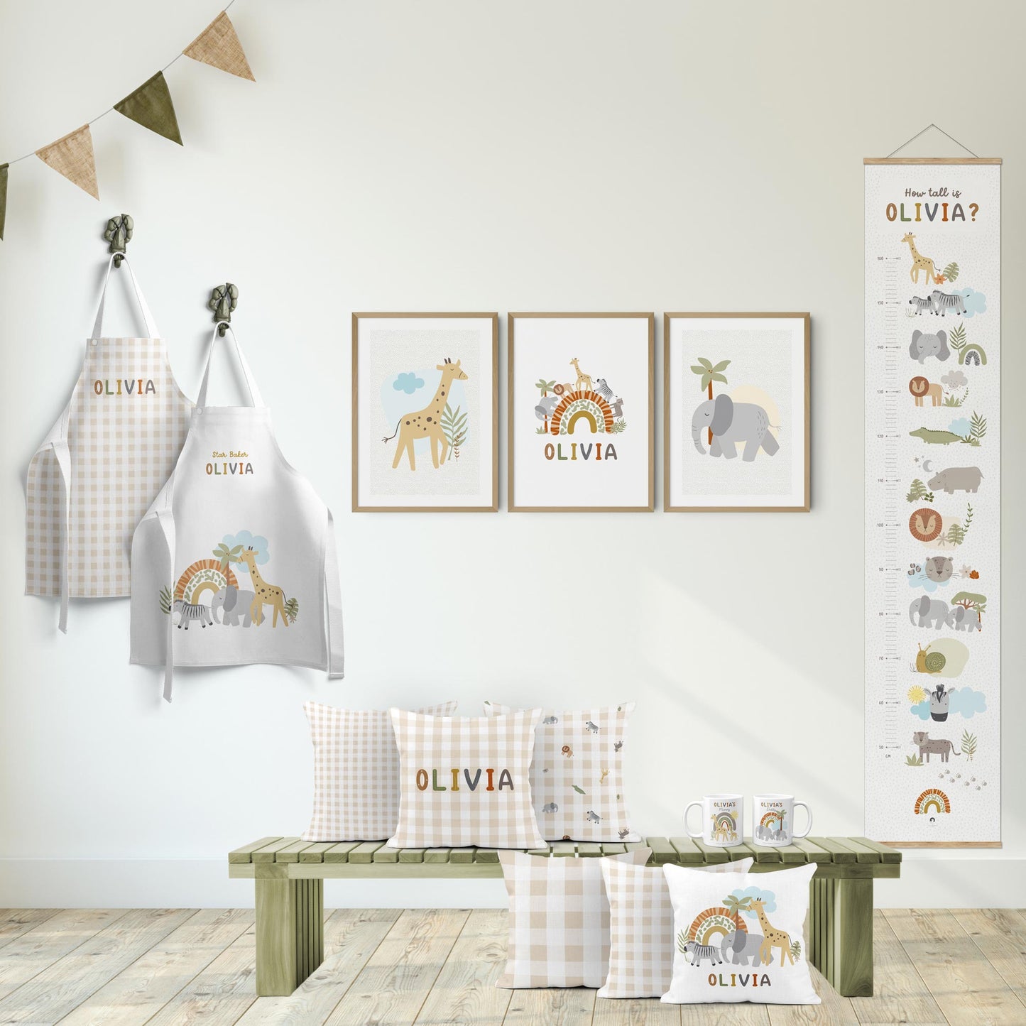 BABY SAFARI GINGHAM PERSONALISED SCATTER CUSHION