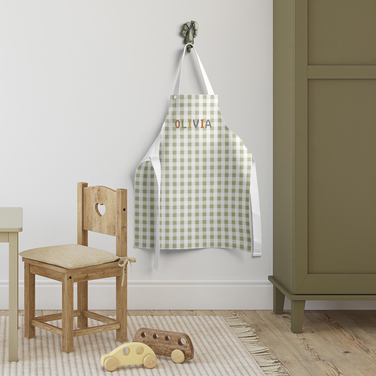 BABY SAFARI GINGHAM PERSONALISED KIDS' APRON