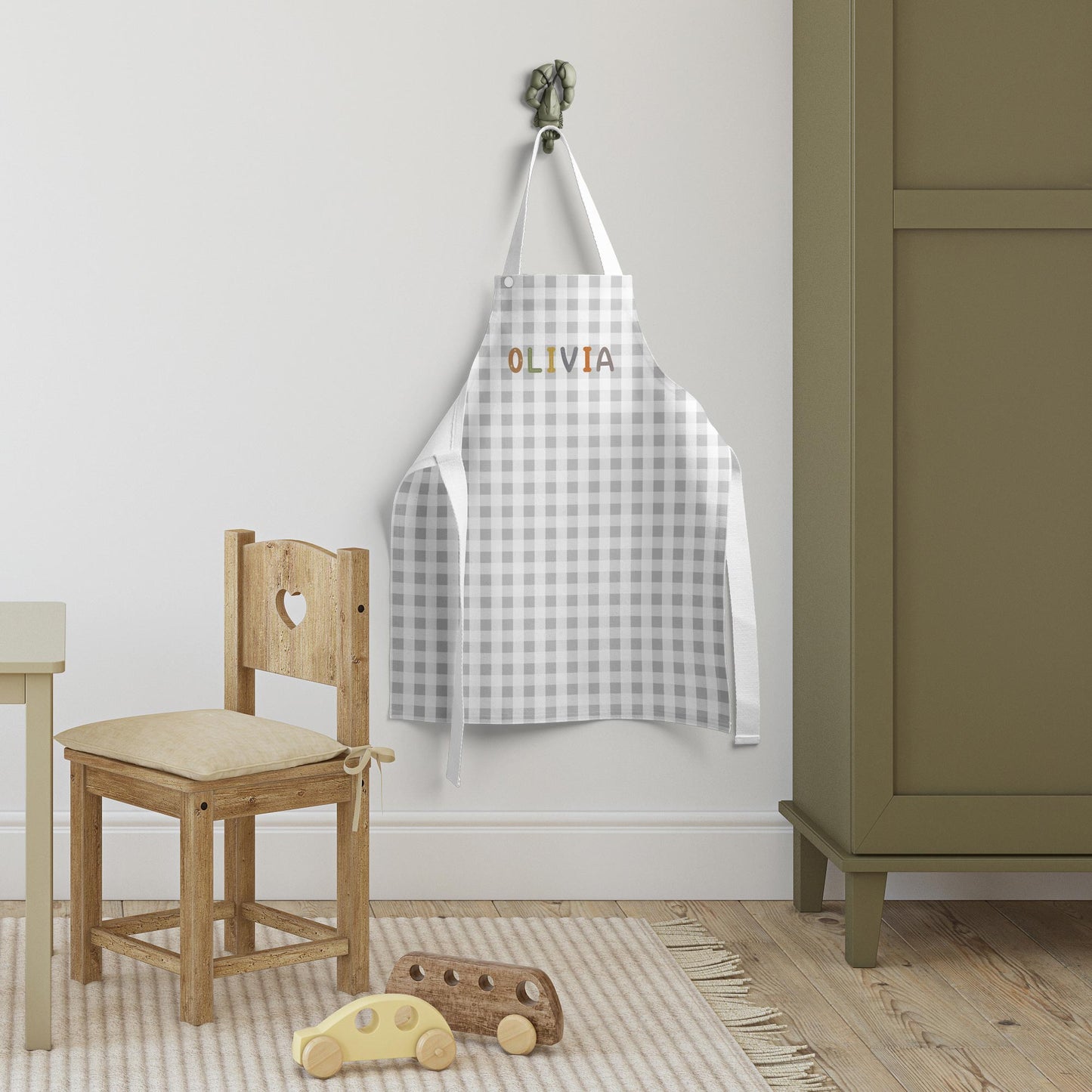 BABY SAFARI GINGHAM PERSONALISED KIDS' APRON