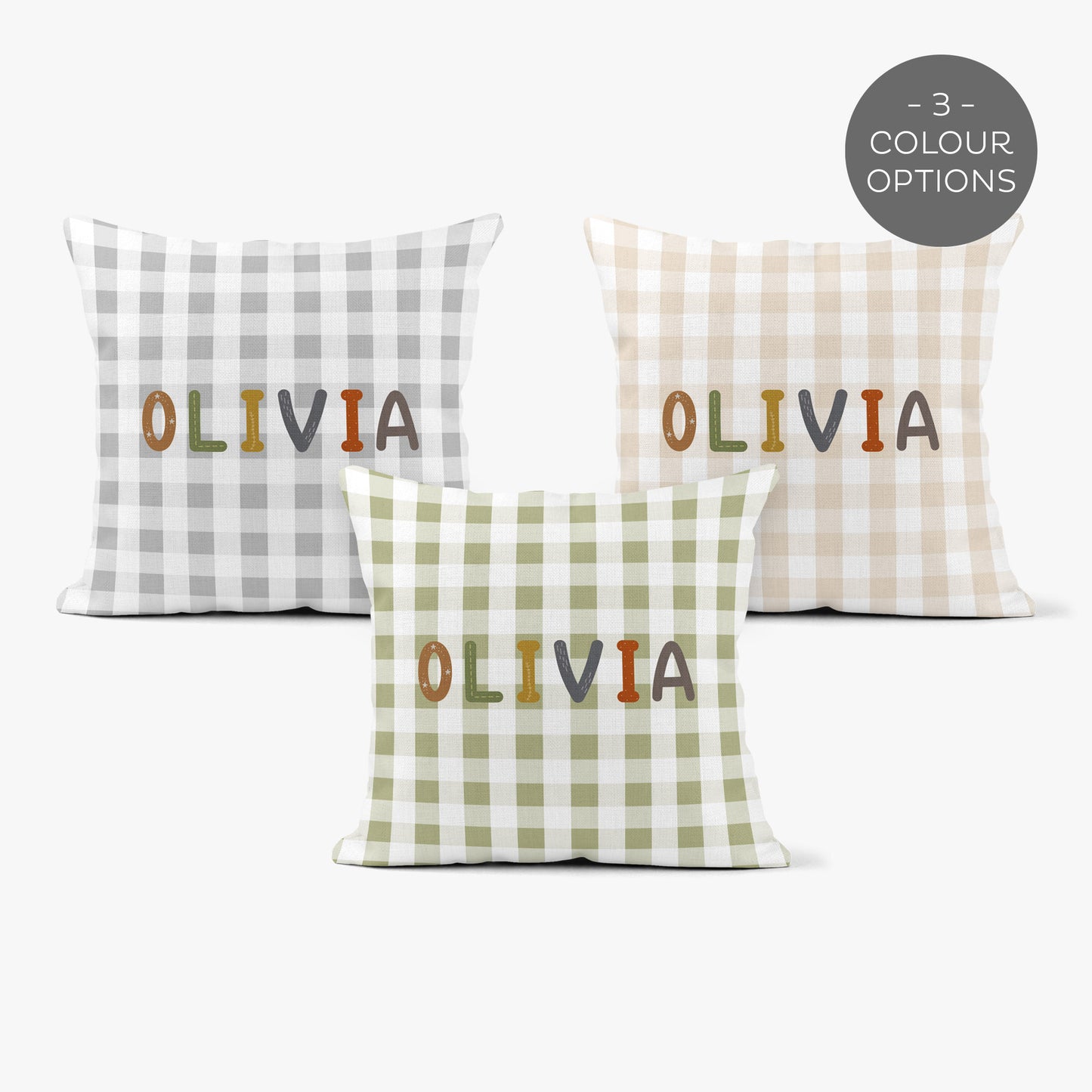 BABY SAFARI GINGHAM PERSONALISED SCATTER CUSHION