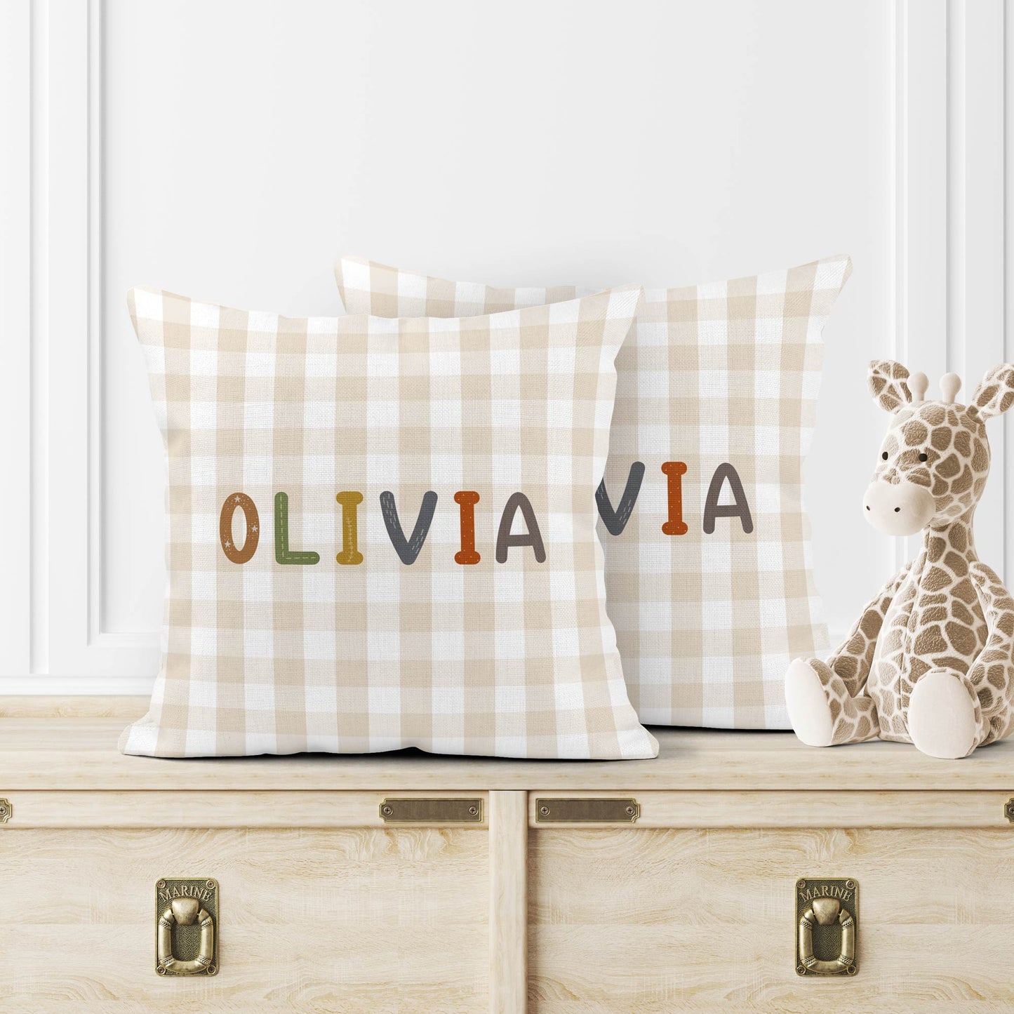 BABY SAFARI GINGHAM PERSONALISED SCATTER CUSHION