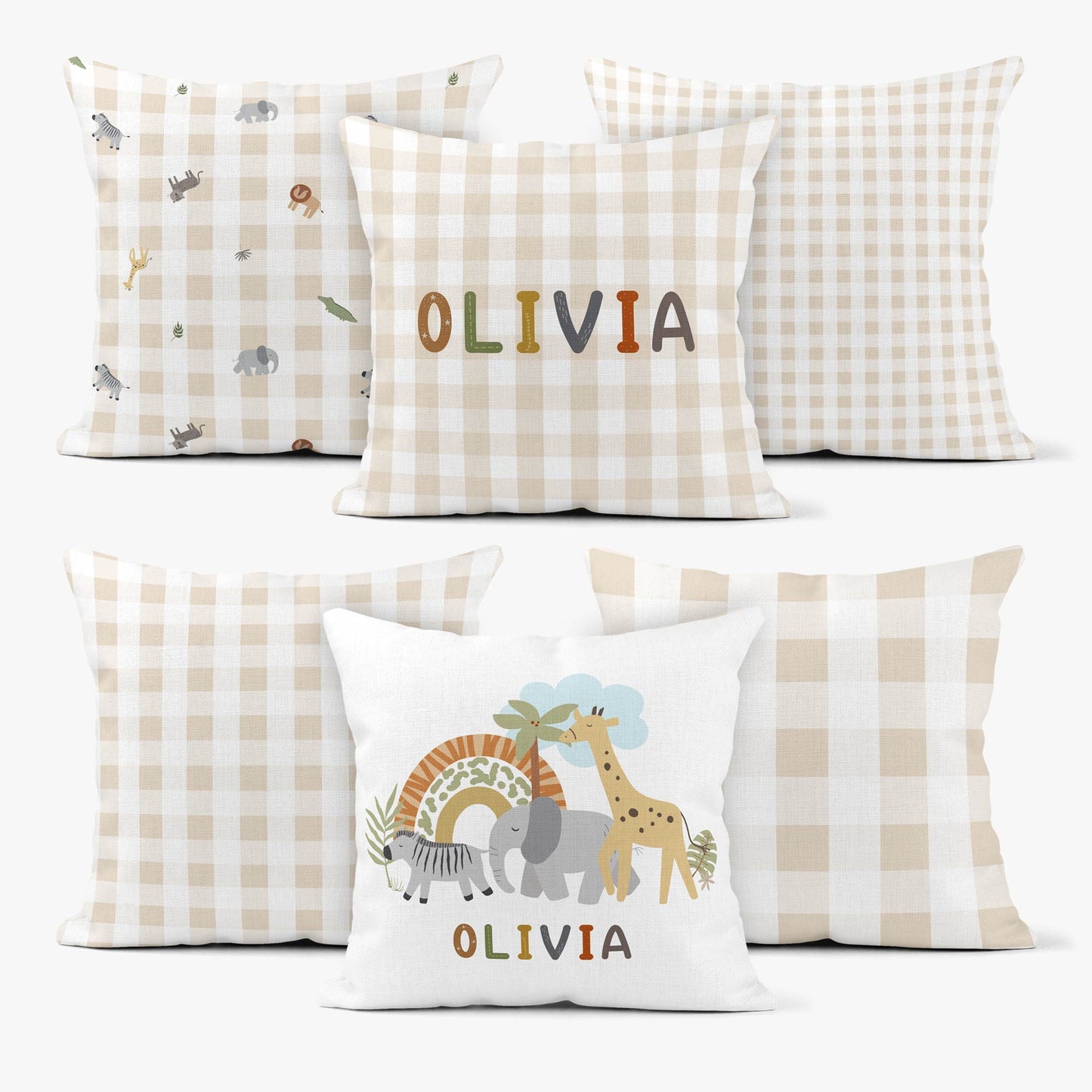 BABY SAFARI GINGHAM PERSONALISED SCATTER CUSHION