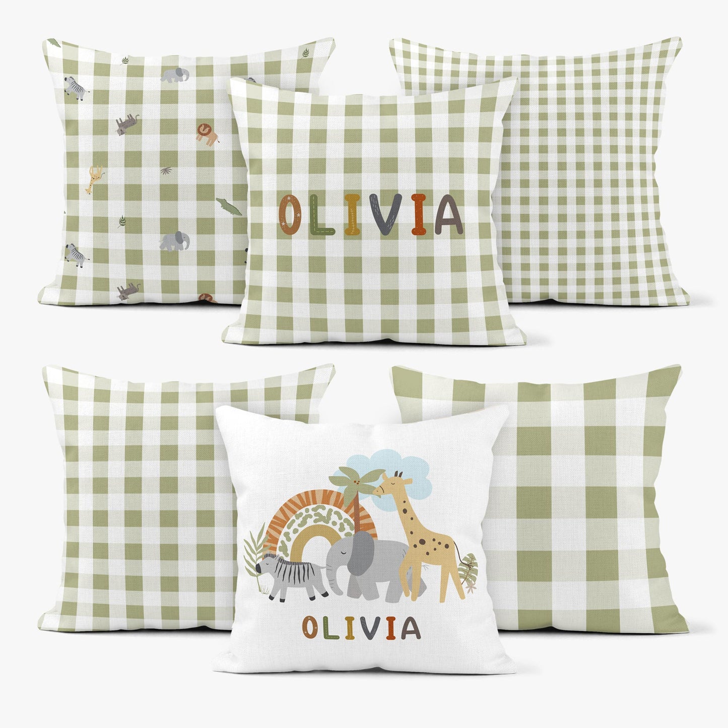 BABY SAFARI GINGHAM PERSONALISED SCATTER CUSHION