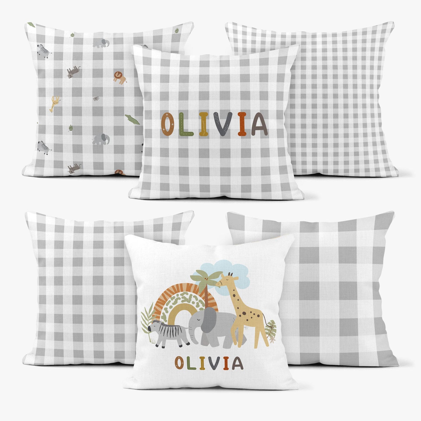 BABY SAFARI GINGHAM PERSONALISED SCATTER CUSHION