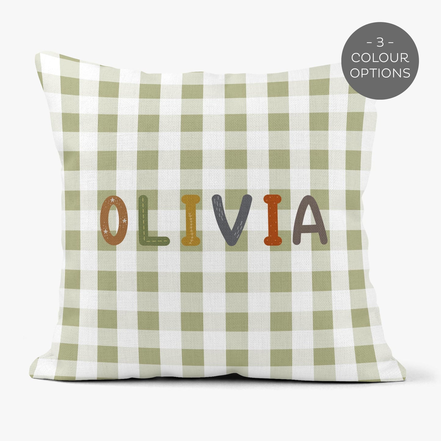 BABY SAFARI GINGHAM PERSONALISED SCATTER CUSHION