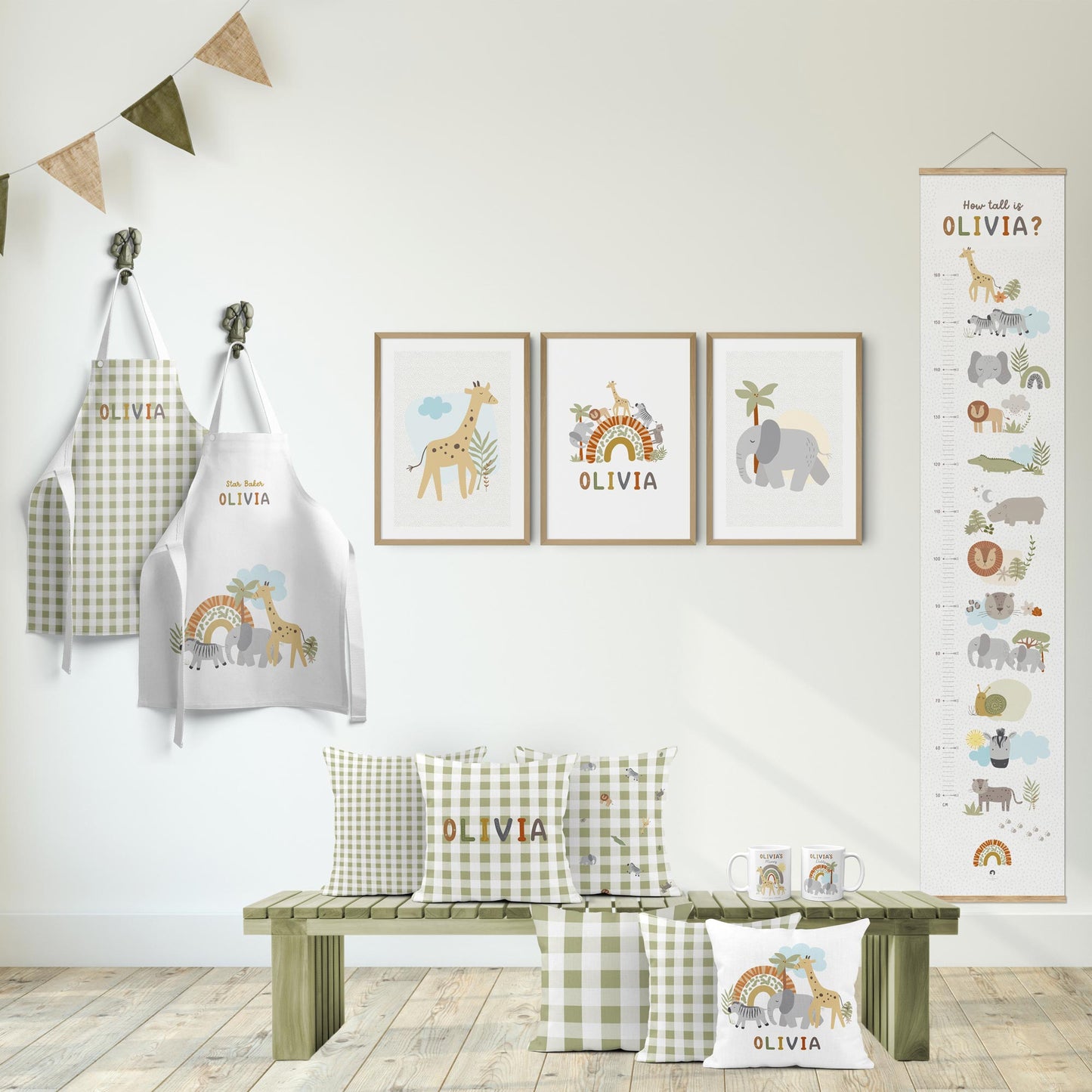 BABY SAFARI GINGHAM PERSONALISED SCATTER CUSHION