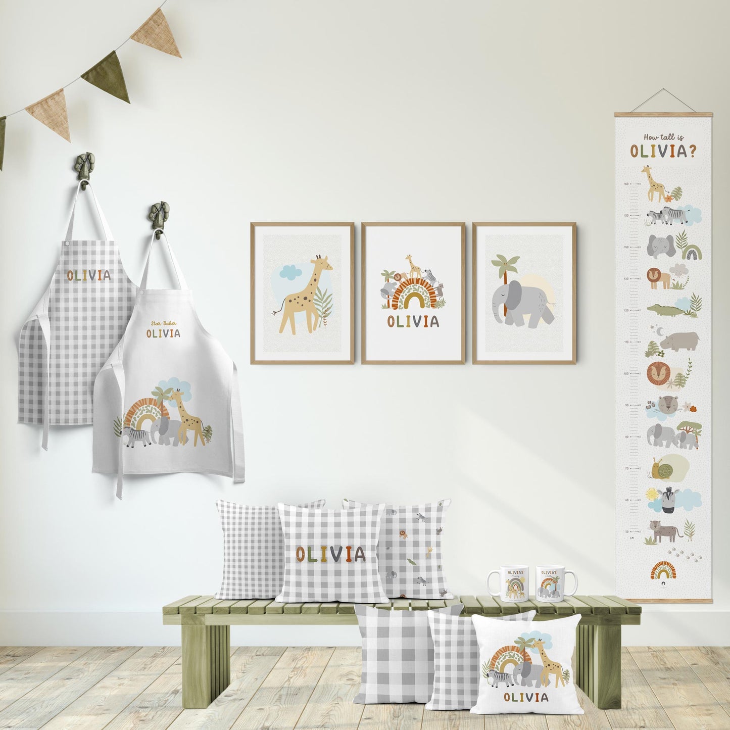 BABY SAFARI GINGHAM PERSONALISED SCATTER CUSHION