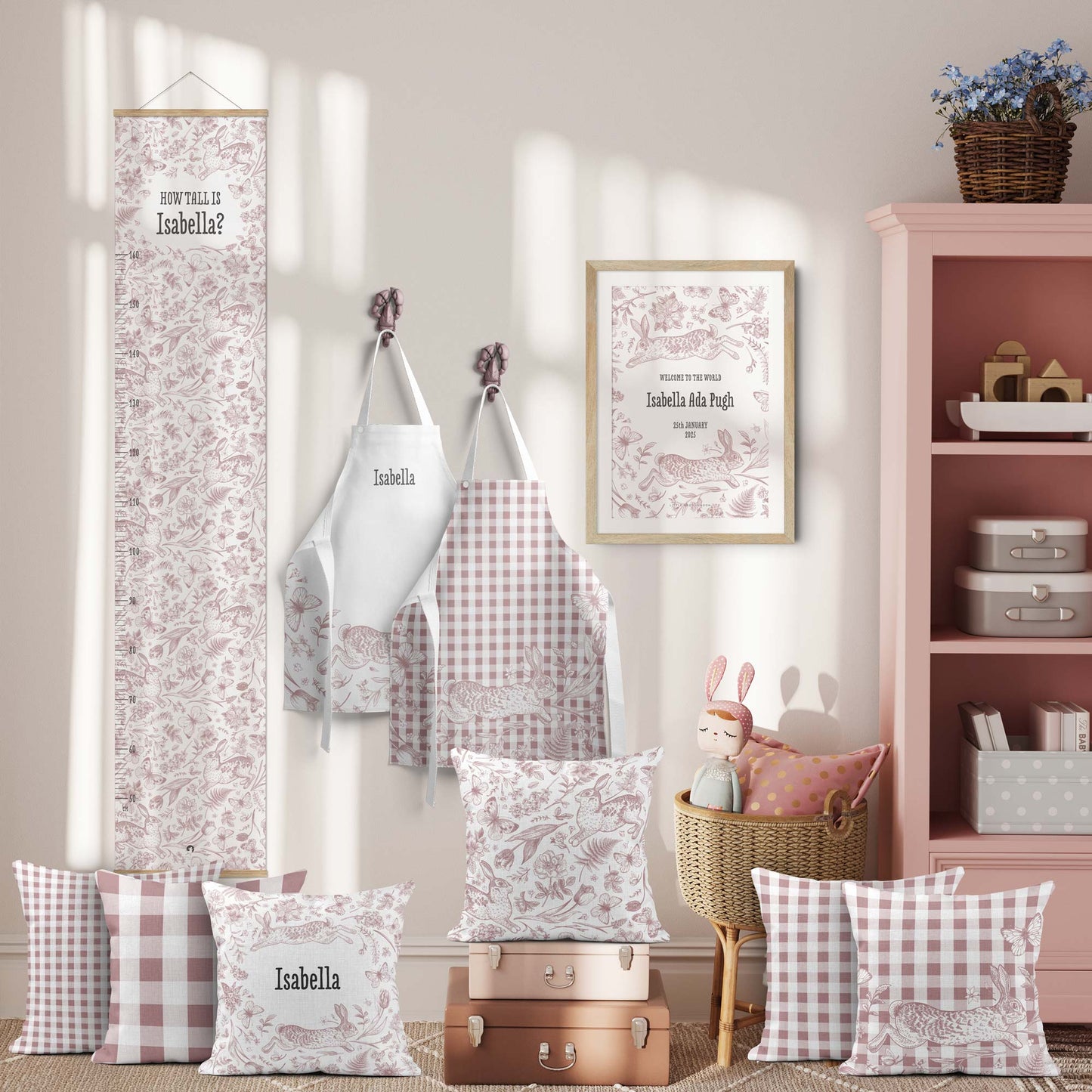 BUNNIES & BUTTERFLIES MEDIUM CHECK GINGHAM SCATTER CUSHION