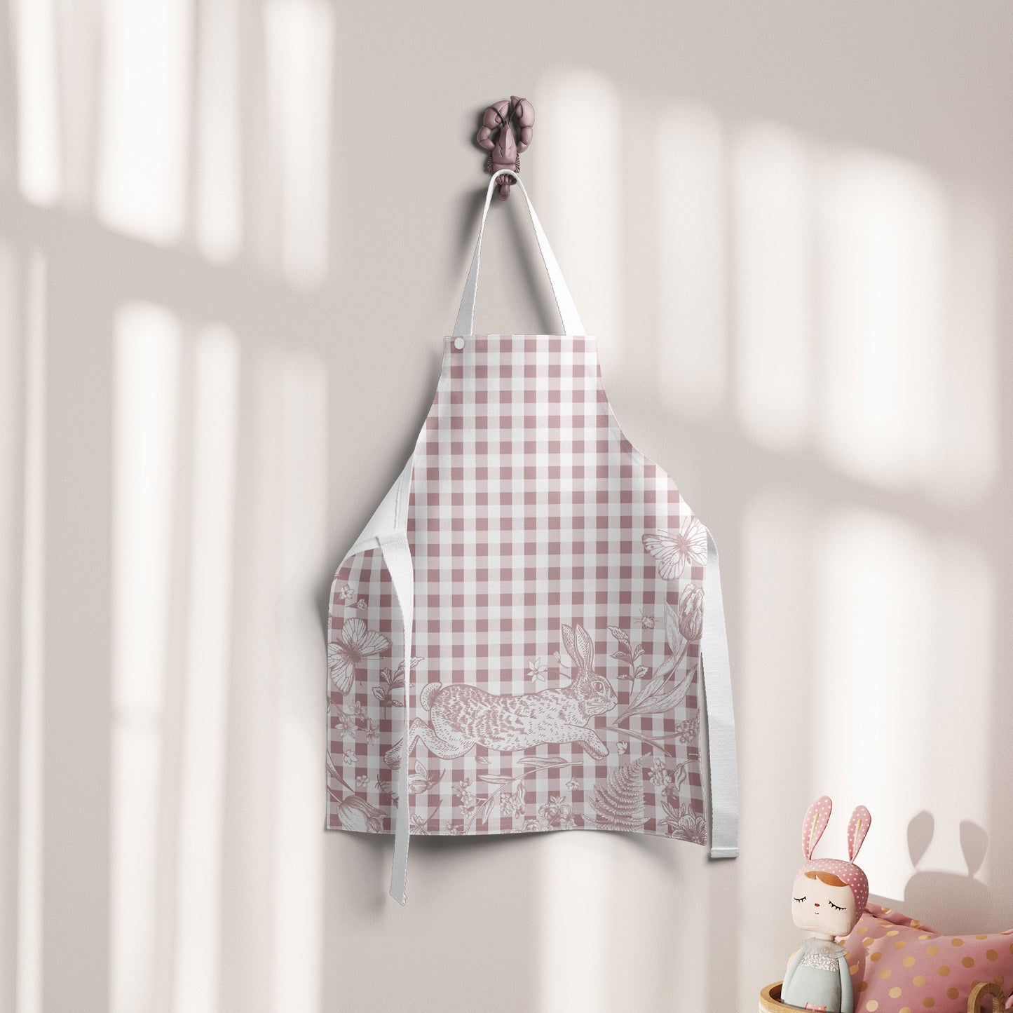BUNNIES & BUTTERFLIES GINGHAM KIDS' APRON