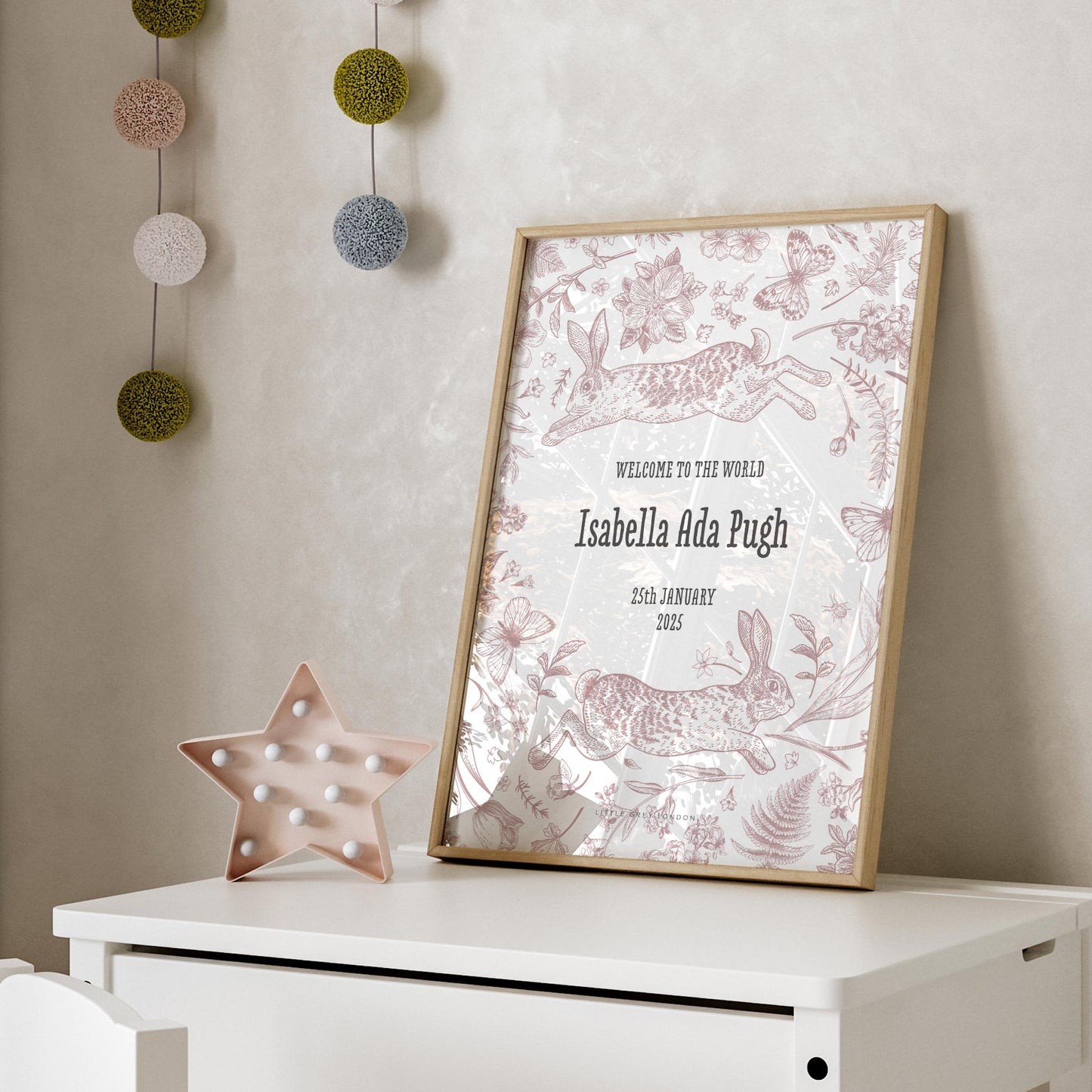 BUNNIES & BUTTERFLIES PERSONALISED ART PRINT