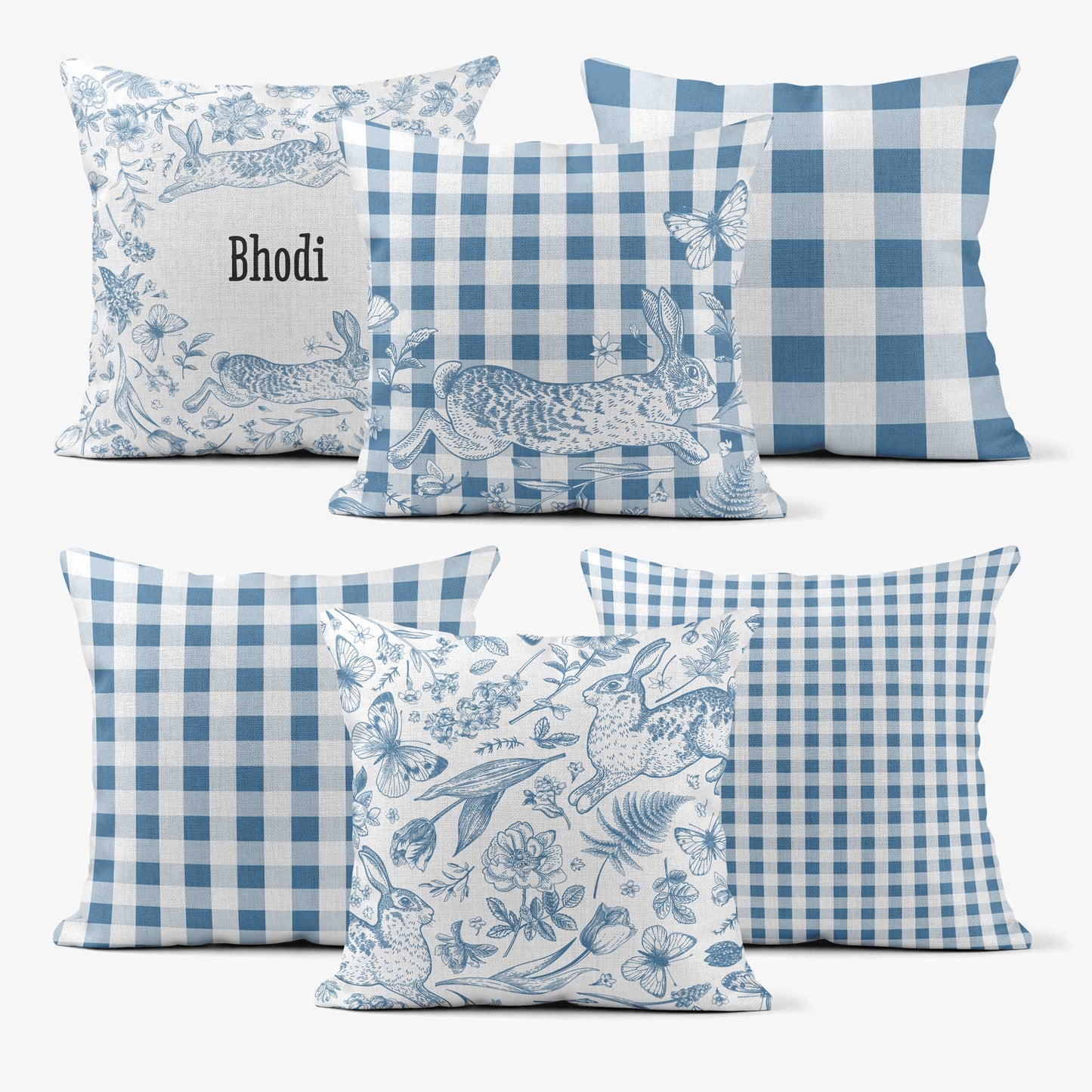 BUNNIES & BUTTERFLIES MEDIUM CHECK GINGHAM SCATTER CUSHION
