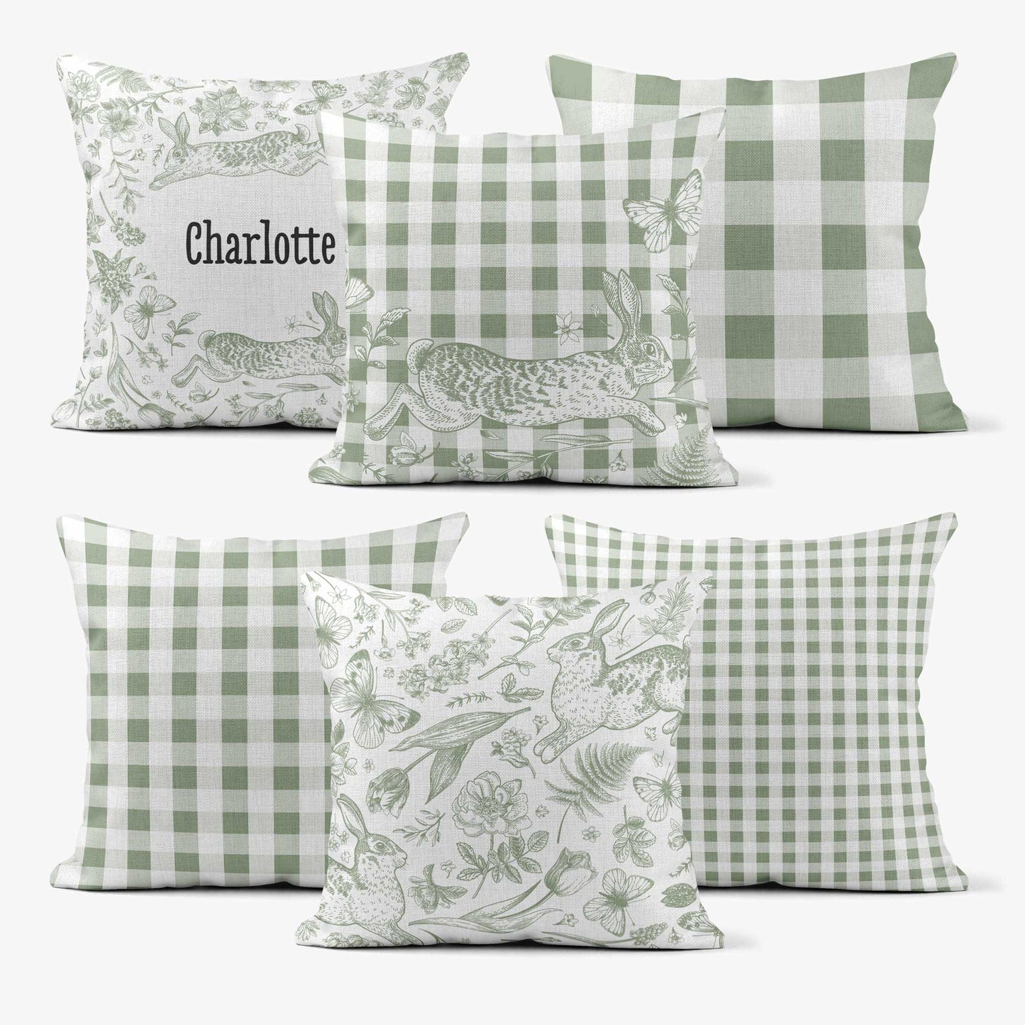 BUNNIES & BUTTERFLIES SMALL CHECK GINGHAM SCATTER CUSHION