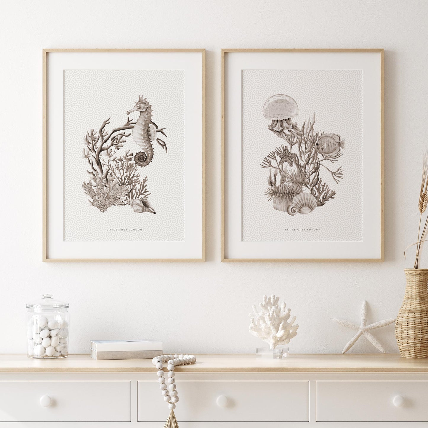 NEUTRAL CORAL SET OF 2 ART PRINTS