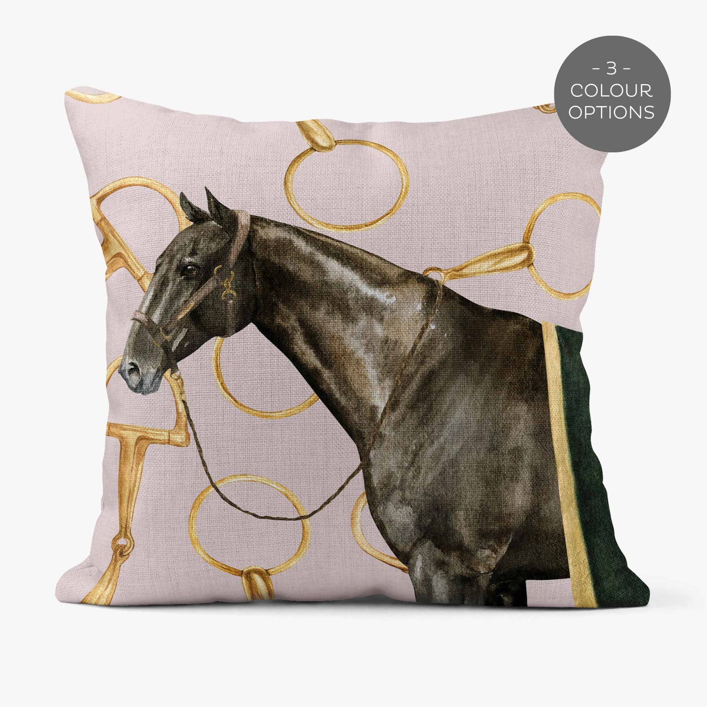 EQUESTRIAN BROWN HORSE SCATTER CUSHION - BLUSH PINK
