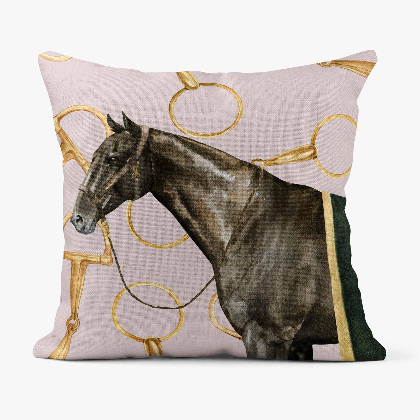 EQUESTRIAN BROWN HORSE SCATTER CUSHION - WHITE