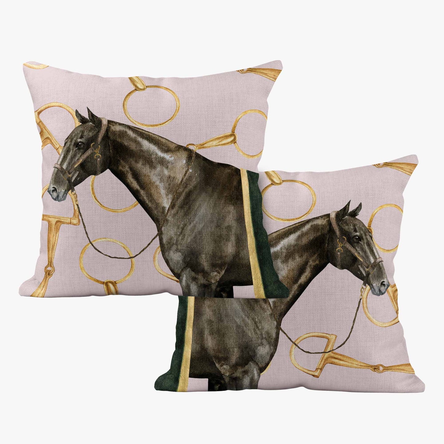 EQUESTRIAN BROWN HORSE SCATTER CUSHION - BLUSH PINK