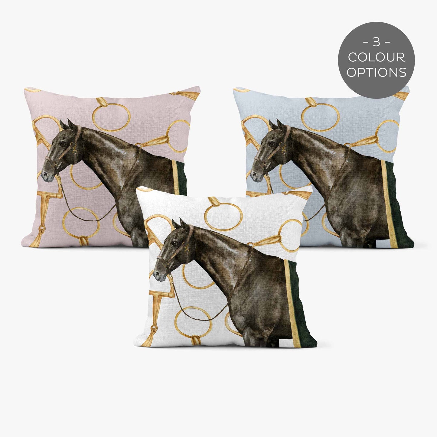 EQUESTRIAN BROWN HORSE SCATTER CUSHION - WHITE