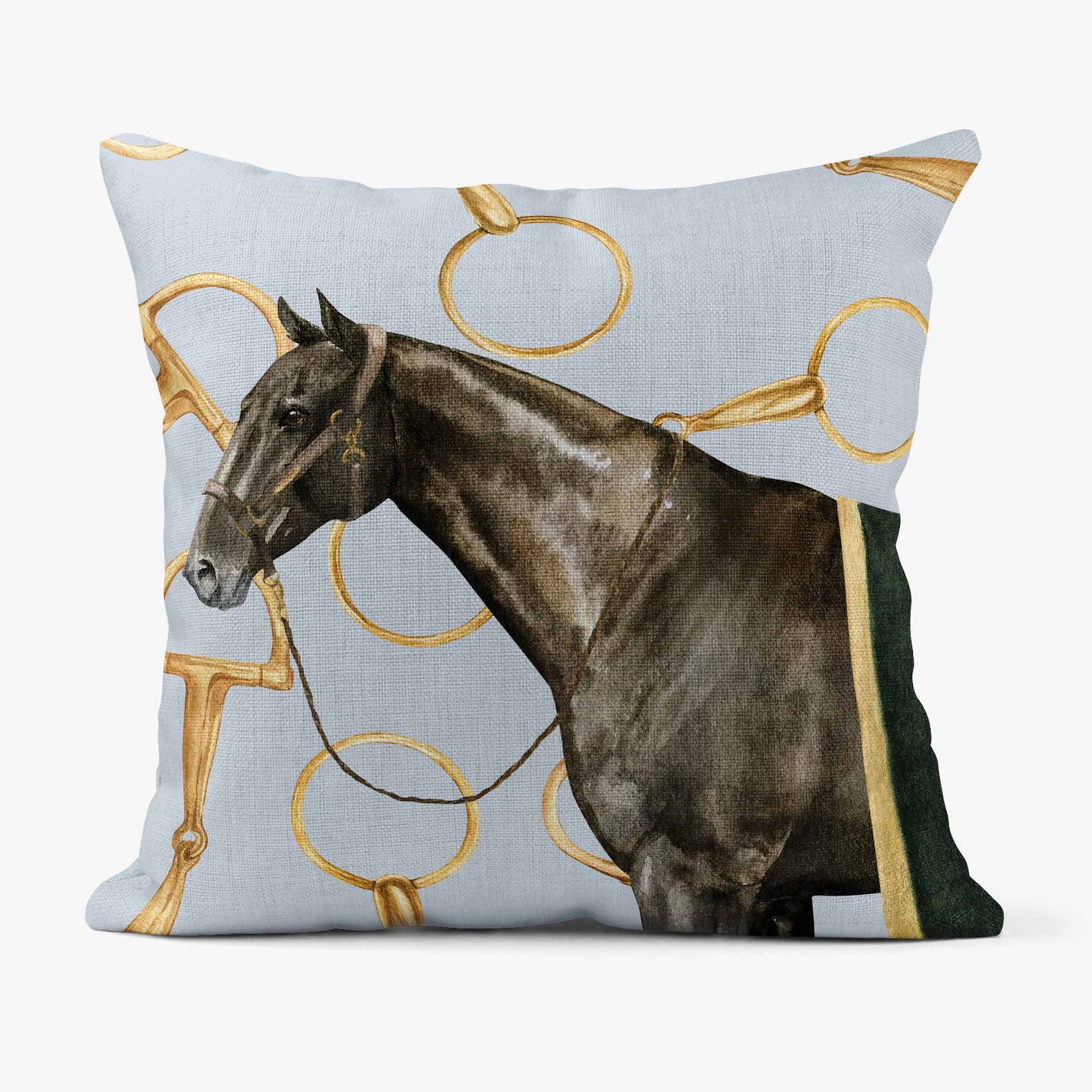 EQUESTRIAN BROWN HORSE SCATTER CUSHION - WHITE