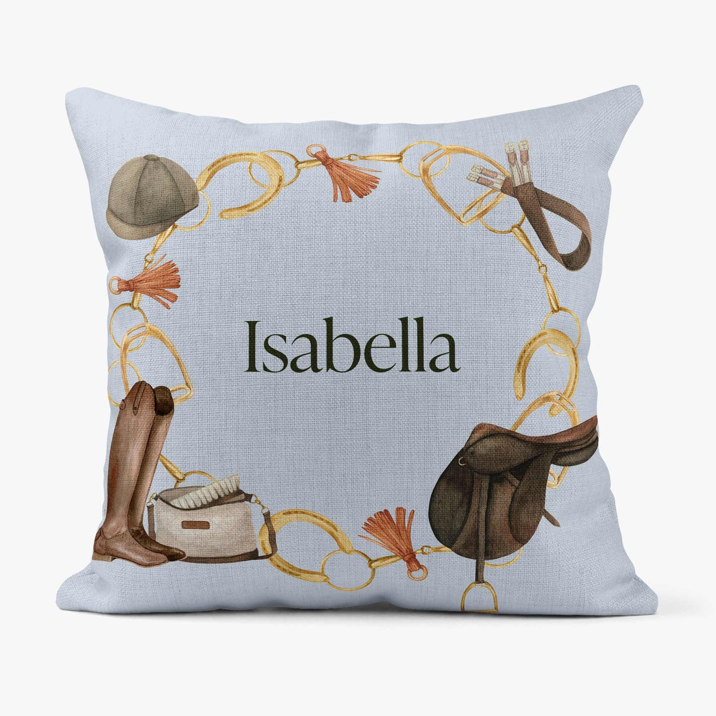 EQUESTRIAN PERSONALISED SCATTER CUSHION - WHITE