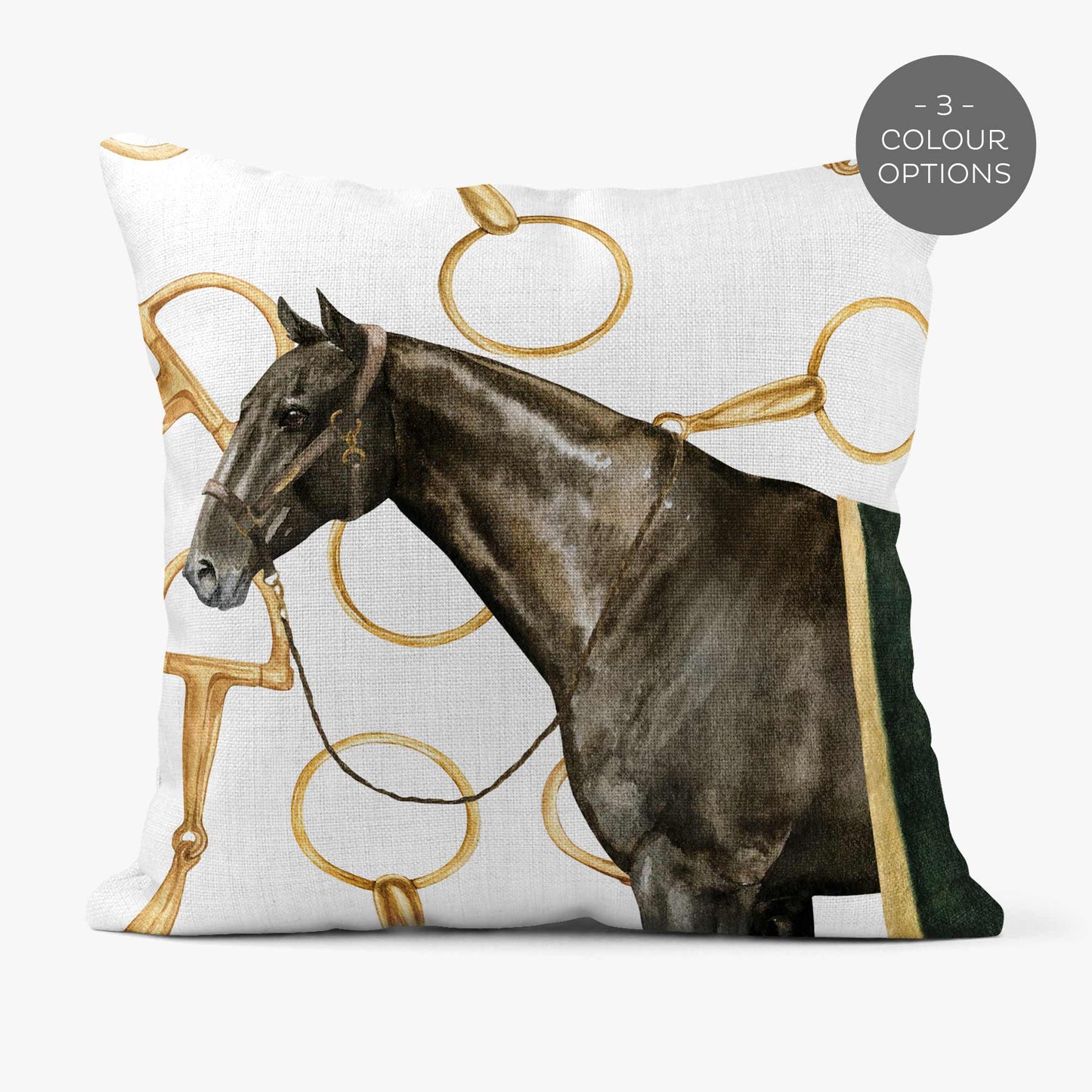 EQUESTRIAN BROWN HORSE SCATTER CUSHION - WHITE