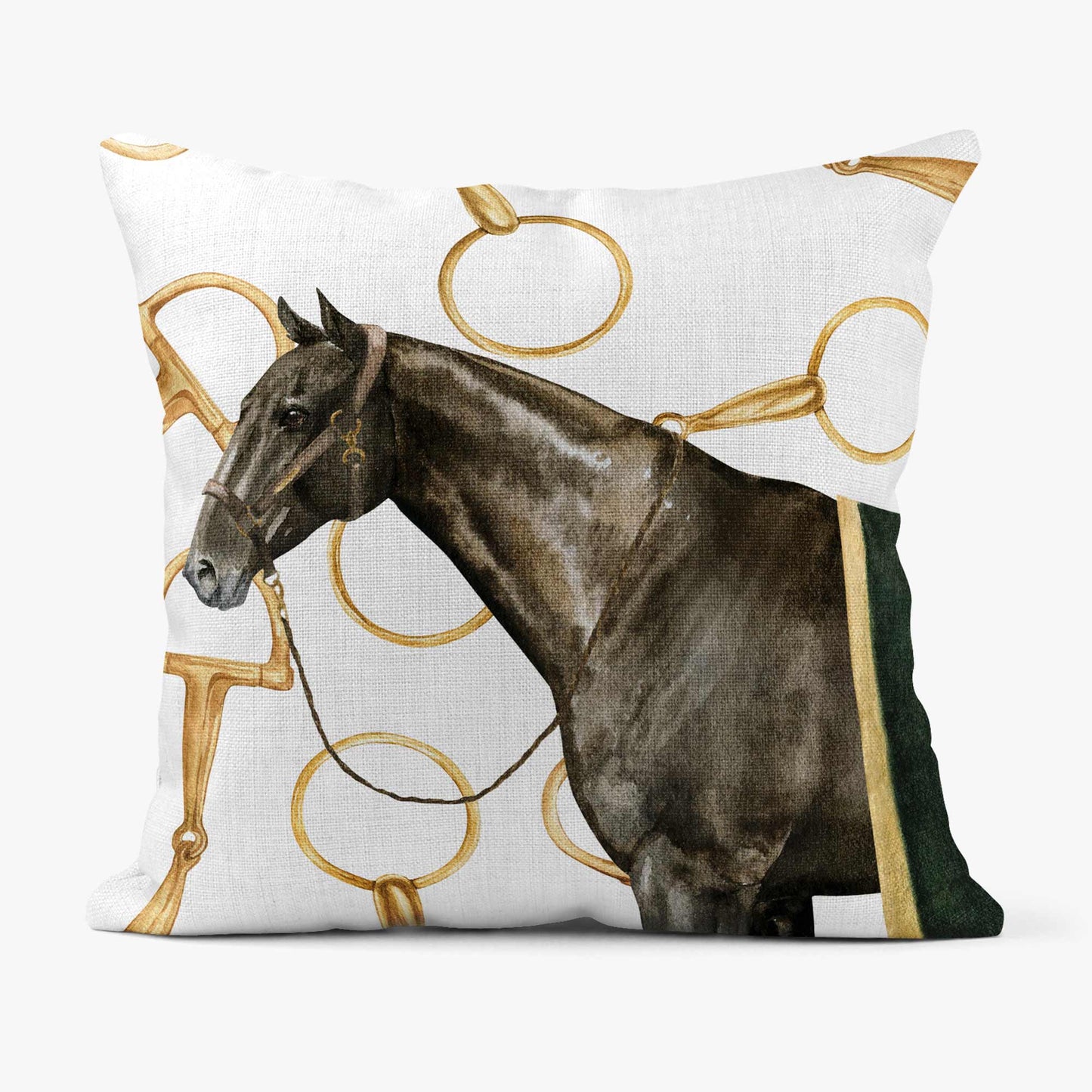 EQUESTRIAN BROWN HORSE SCATTER CUSHION - WHITE