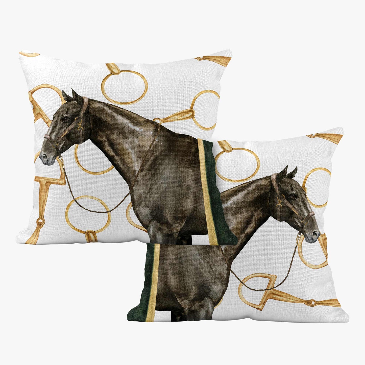EQUESTRIAN BROWN HORSE SCATTER CUSHION - WHITE