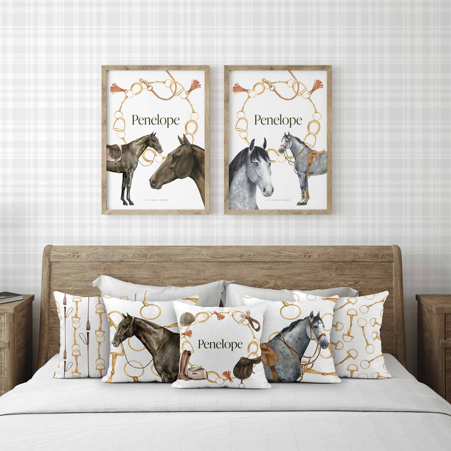 EQUESTRIAN GREY HORSE SCATTER CUSHION - WHITE