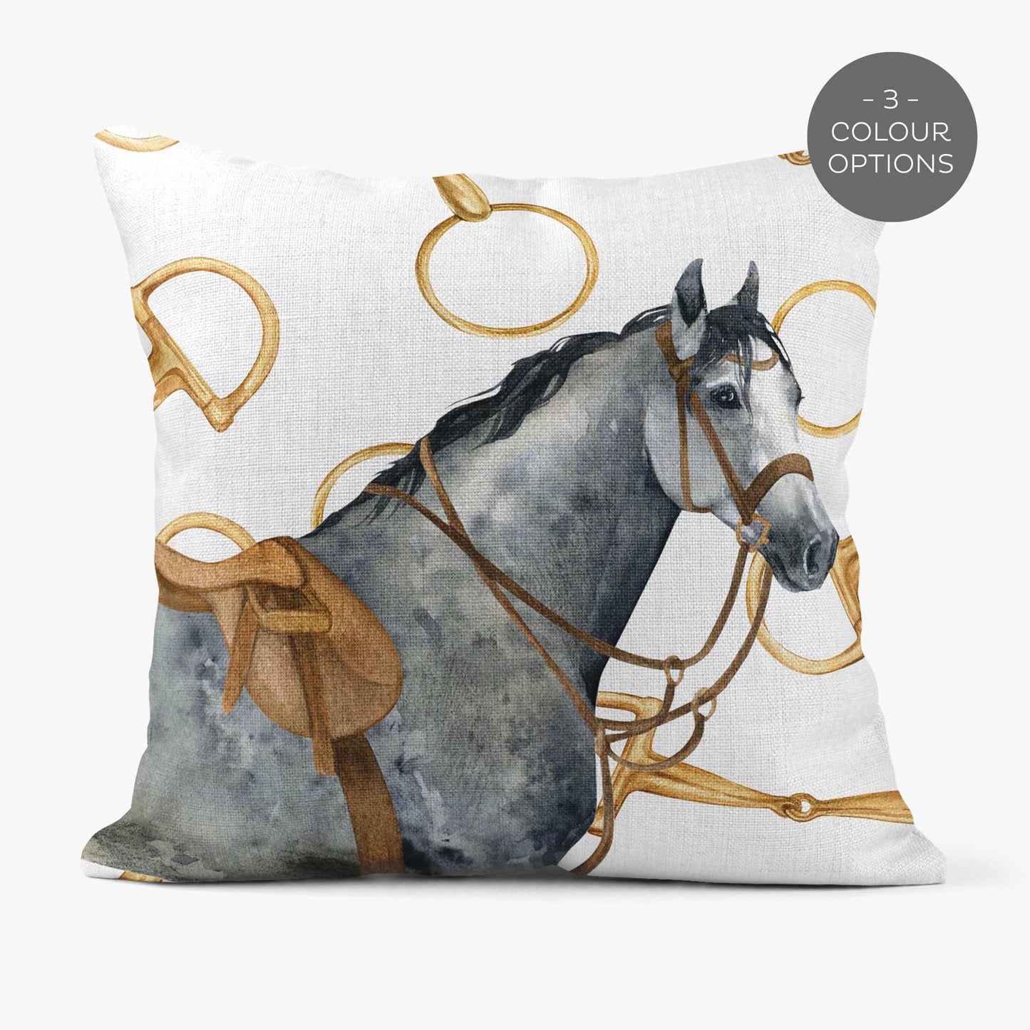 EQUESTRIAN GREY HORSE SCATTER CUSHION - WHITE