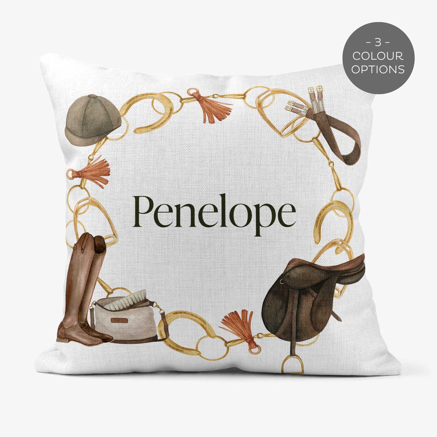 EQUESTRIAN PERSONALISED SCATTER CUSHION - WHITE