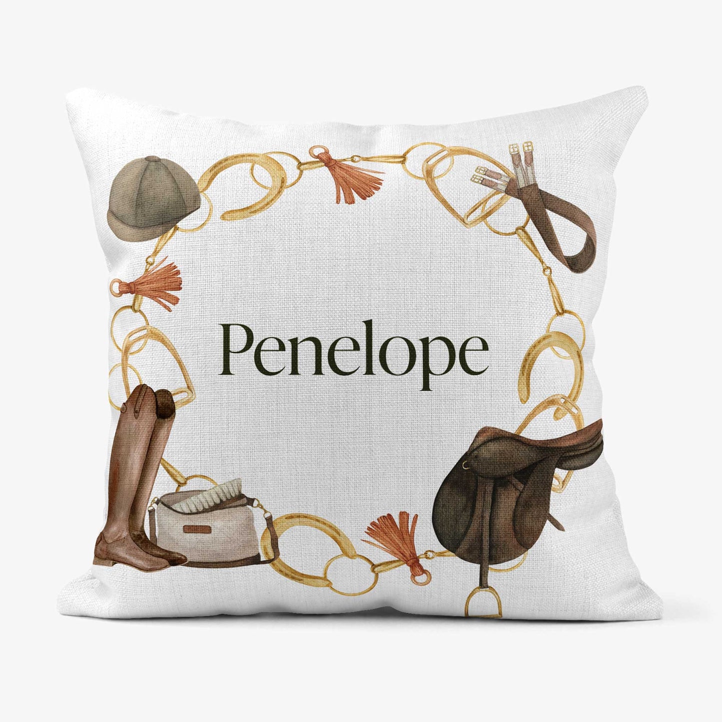 EQUESTRIAN PERSONALISED SCATTER CUSHION - WHITE