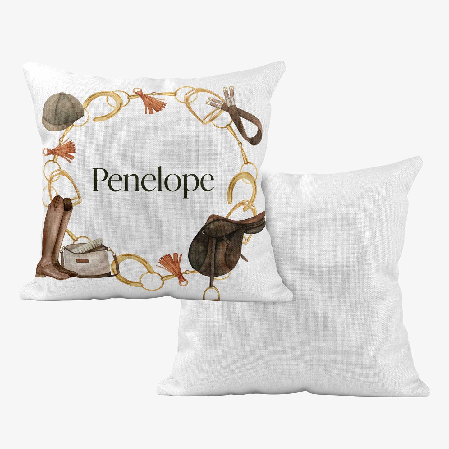 EQUESTRIAN PERSONALISED SCATTER CUSHION - WHITE