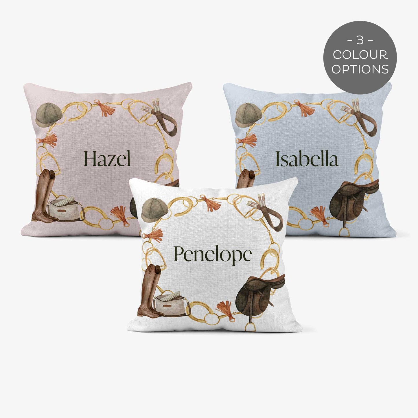 EQUESTRIAN PERSONALISED SCATTER CUSHION - WHITE