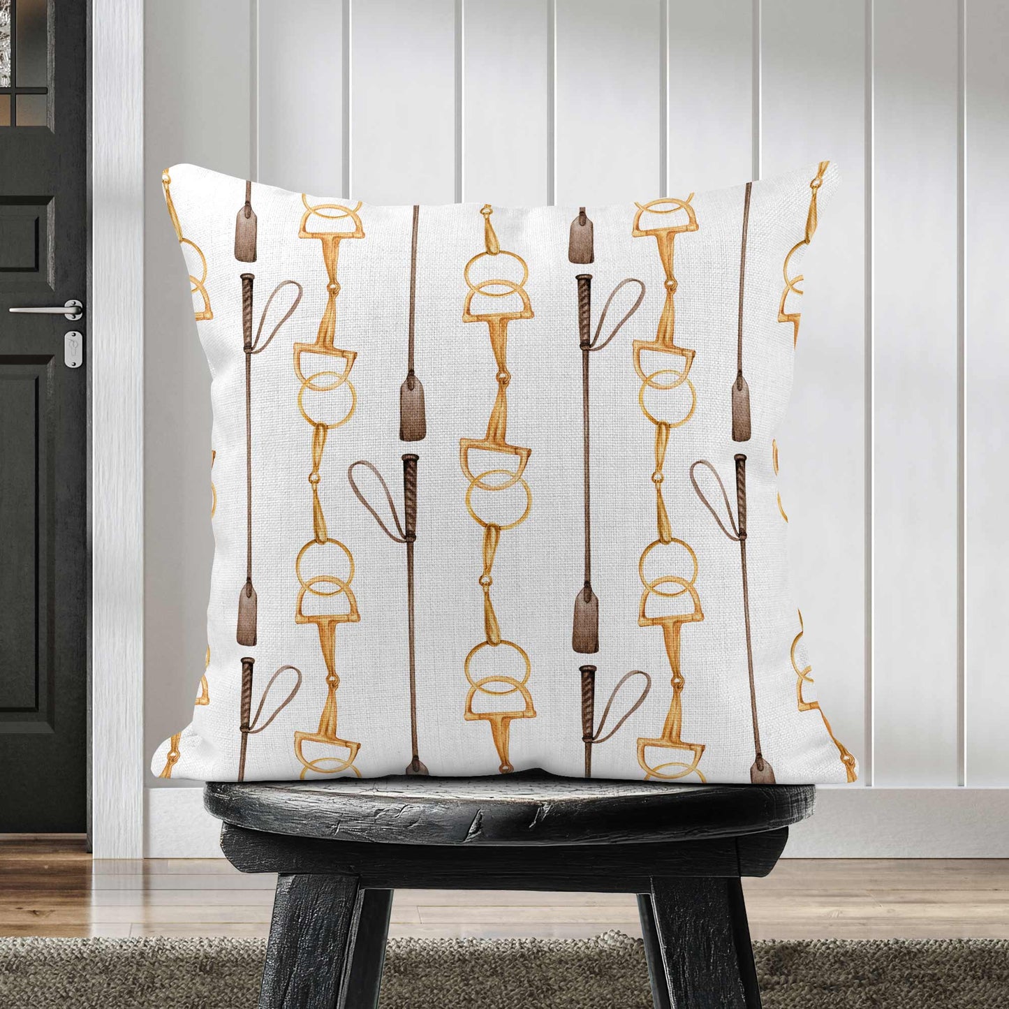 EQUESTRIAN TACK STRIPE SCATTER CUSHION - WHITE