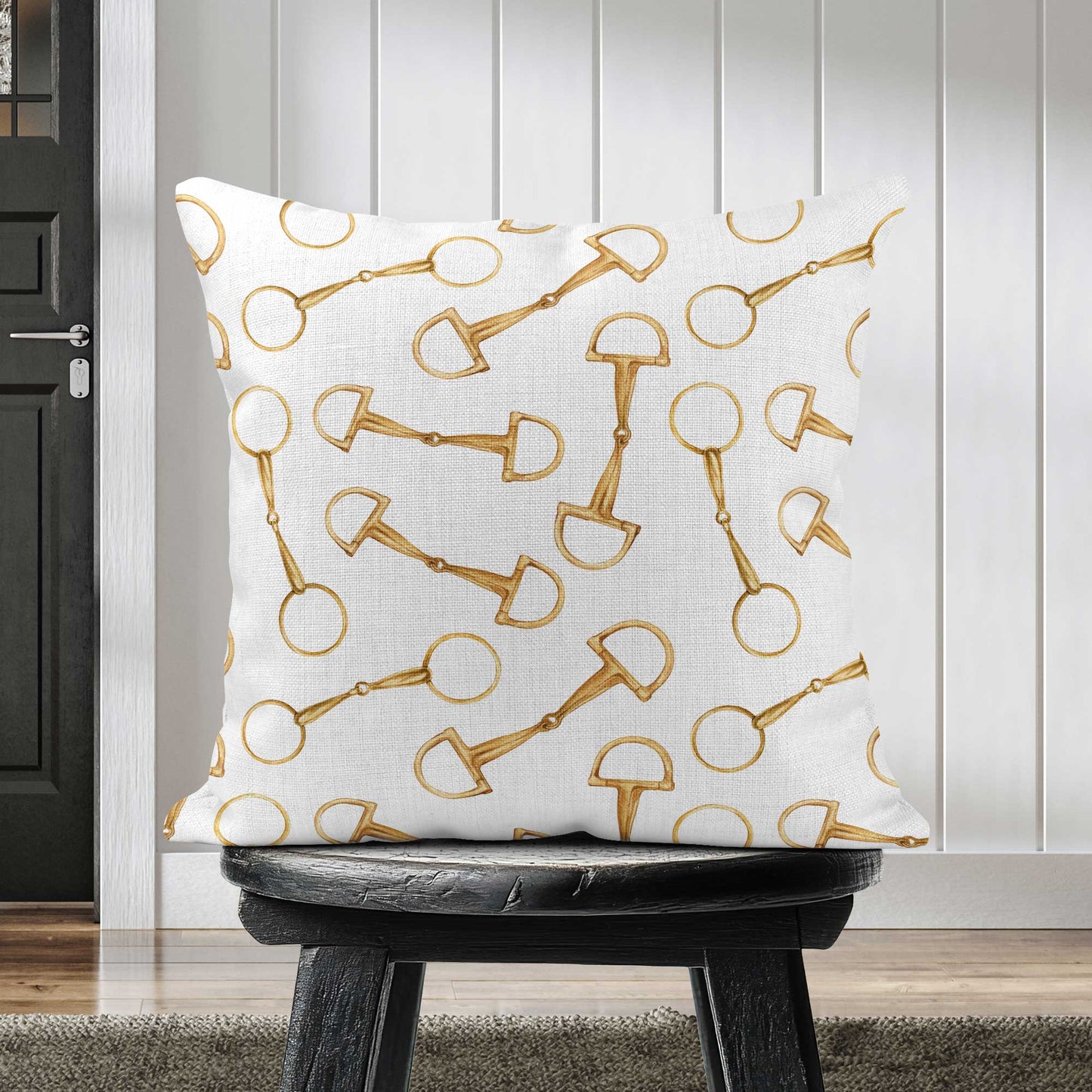 EQUESTRIAN TACK SCATTER CUSHION - WHITE