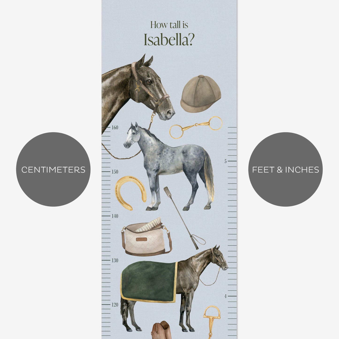 EQUESTRIAN PERSONALISED HEIGHT CHART - SKY BLUE