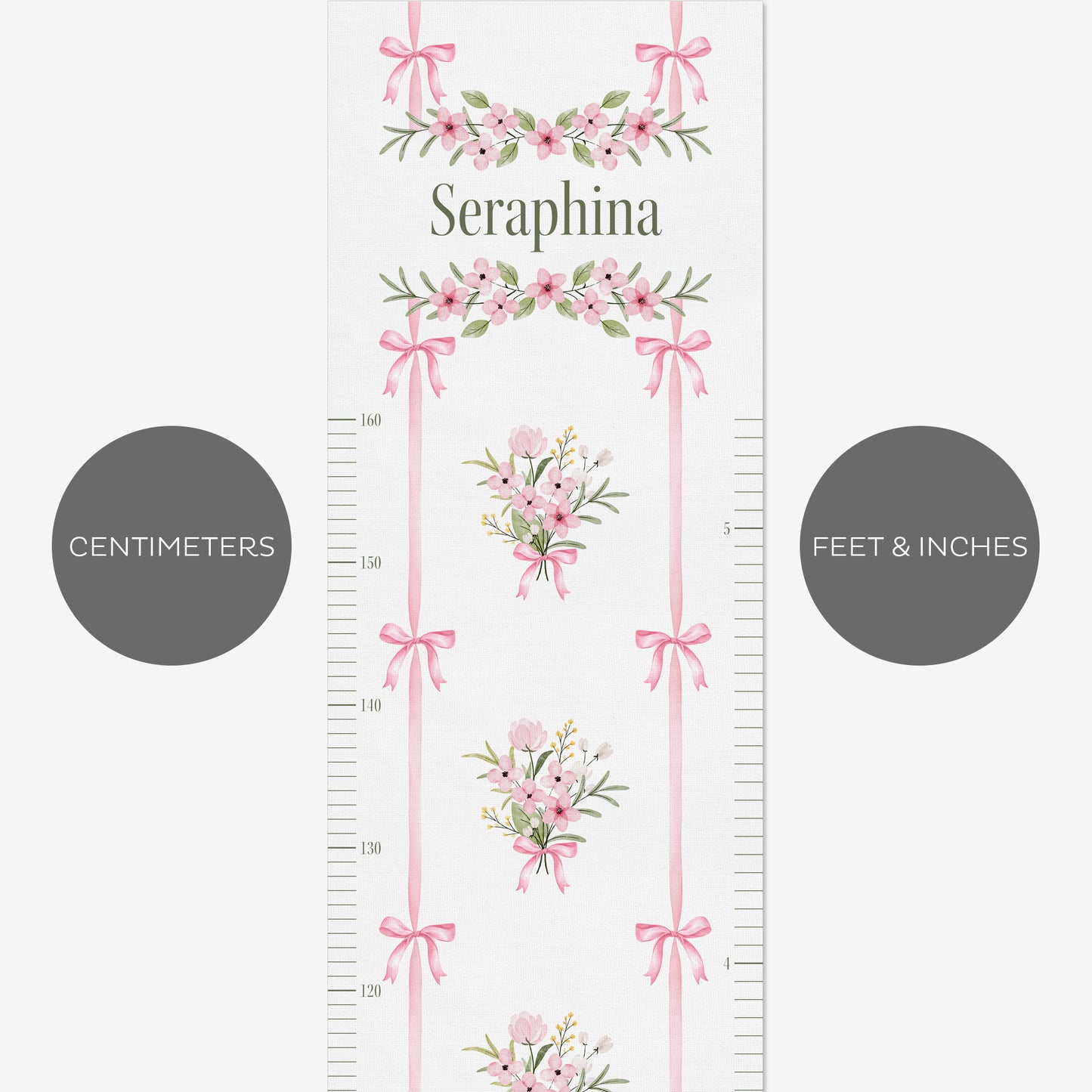 FLOWERS & BOWS BOUQUETS PERSONALISED HEIGHT CHART