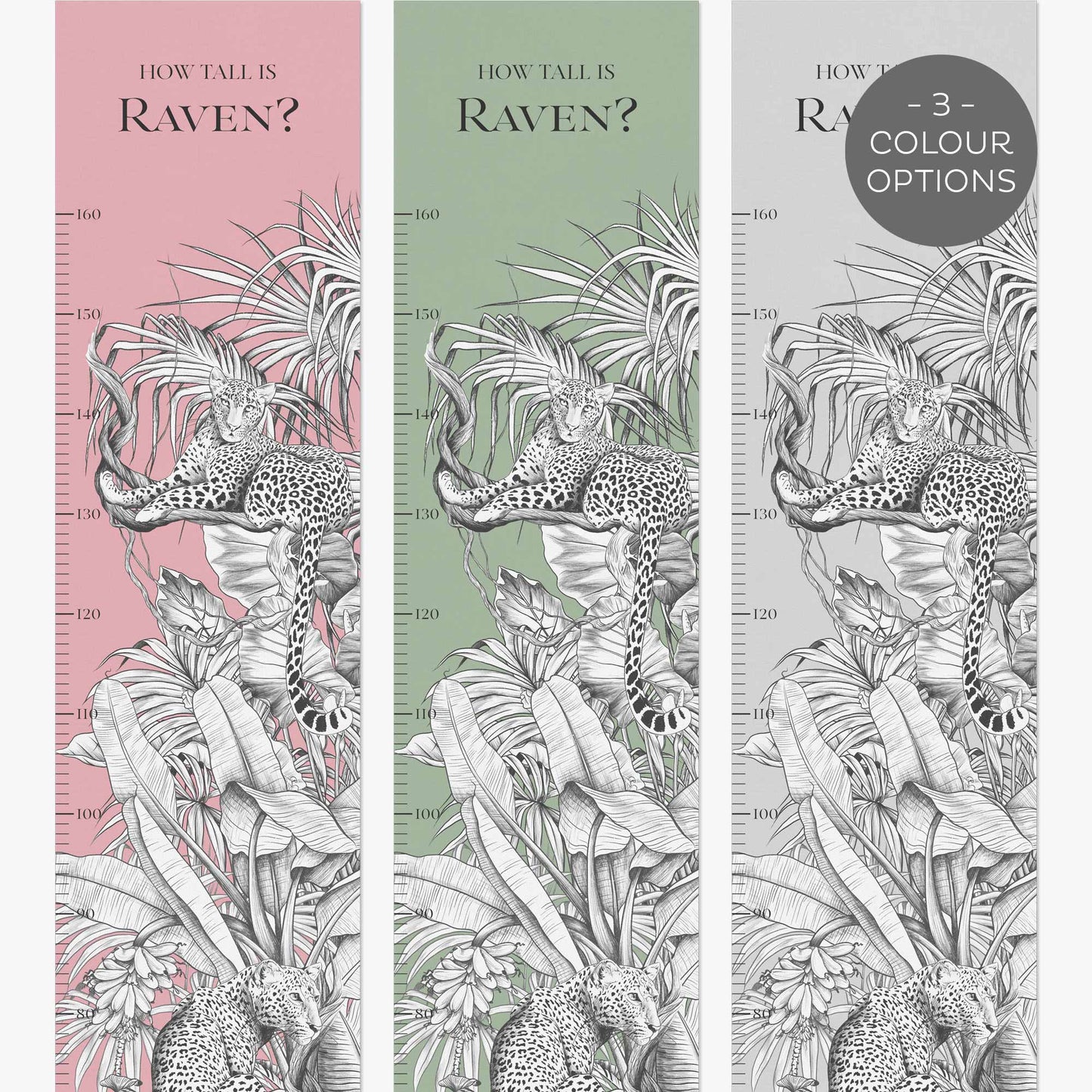 JUNGLE LEOPARD PERSONALISED HEIGHT CHART - PINK