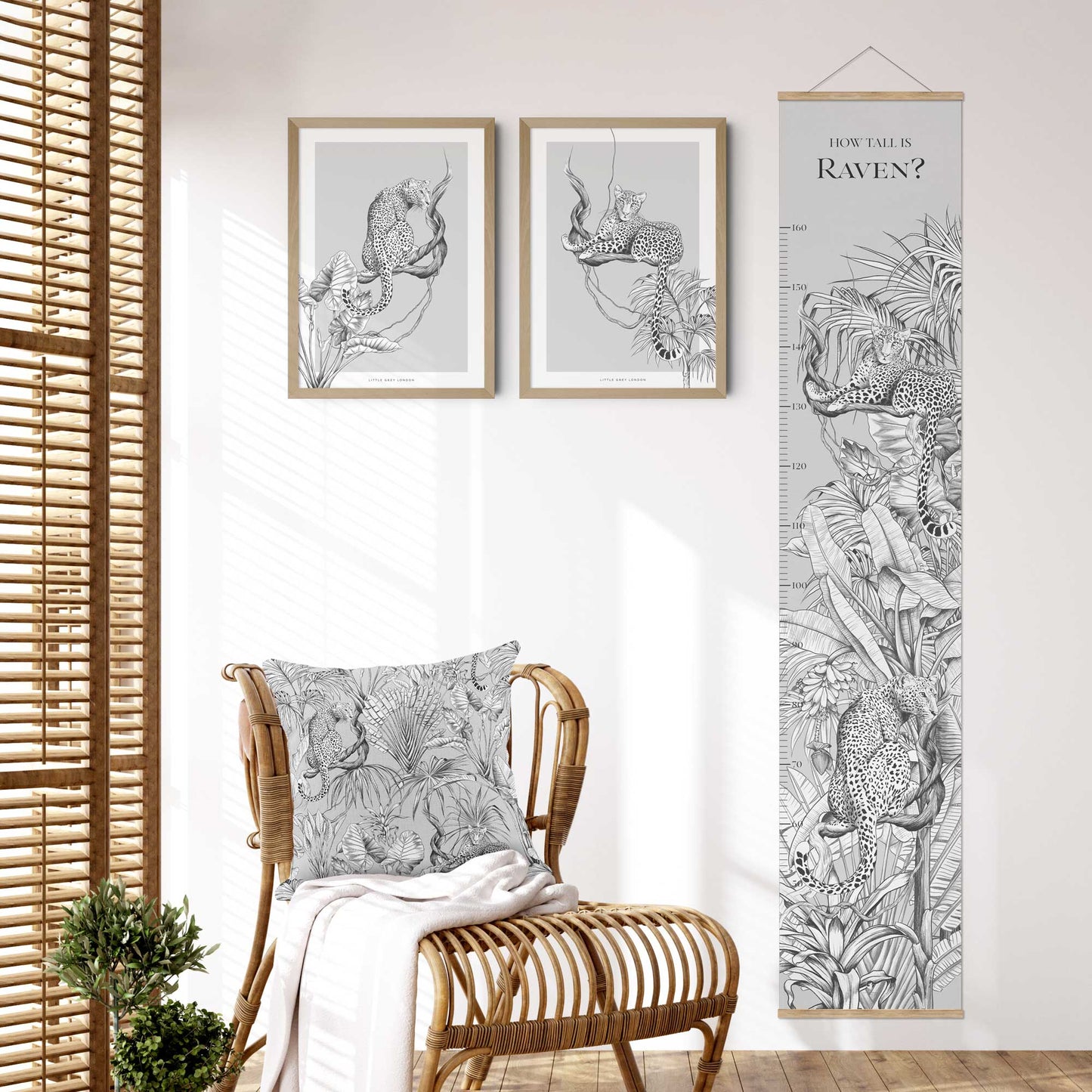 JUNGLE LEOPARD PERSONALISED HEIGHT CHART - PINK