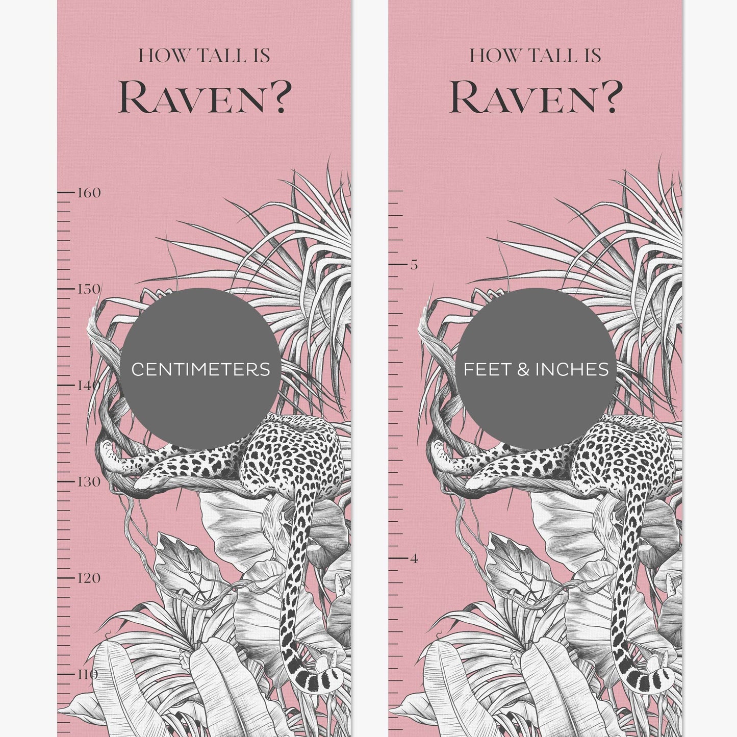 JUNGLE LEOPARD PINK PERSONALISED HEIGHT CHART