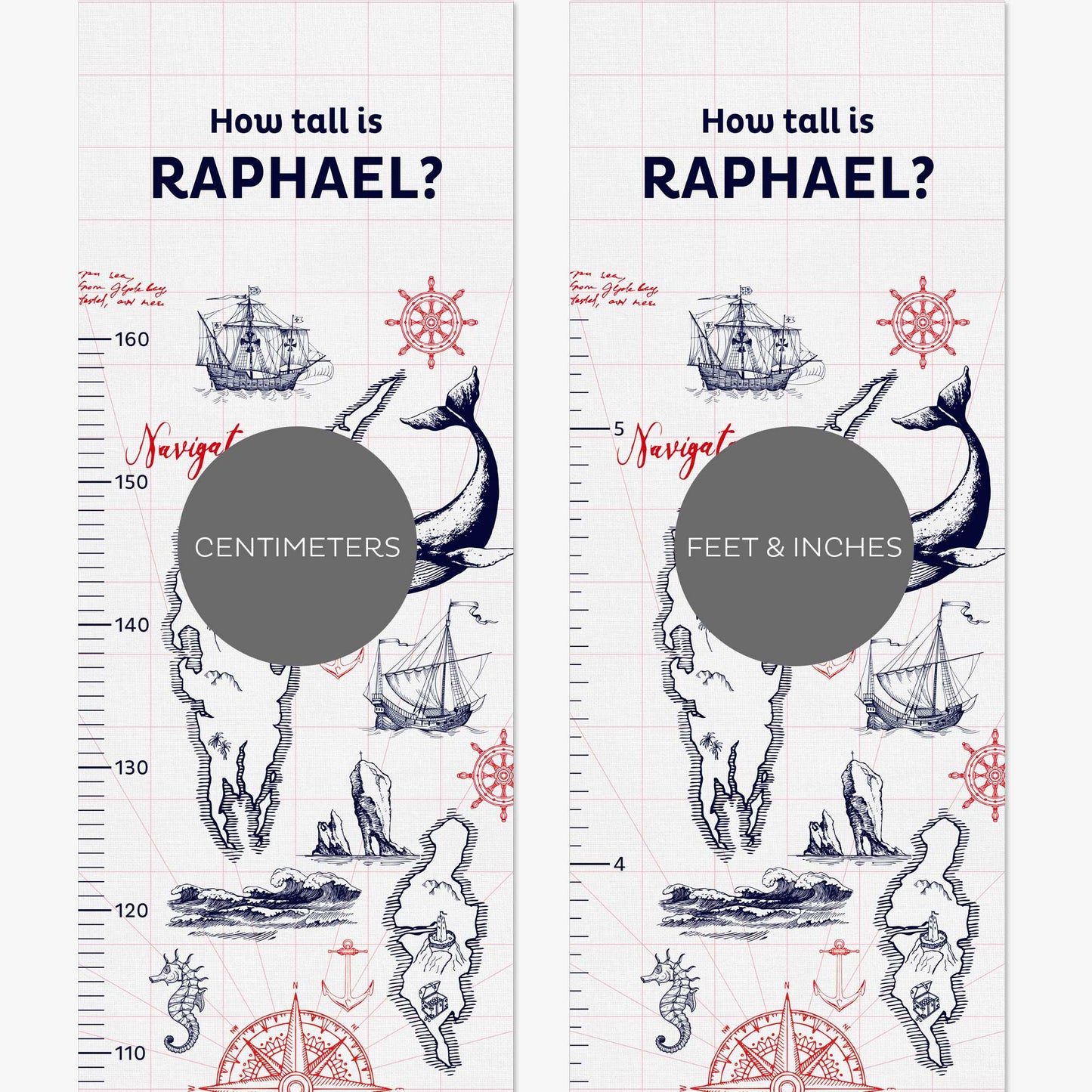 NAUTICAL PERSONALISED HEIGHT CHART