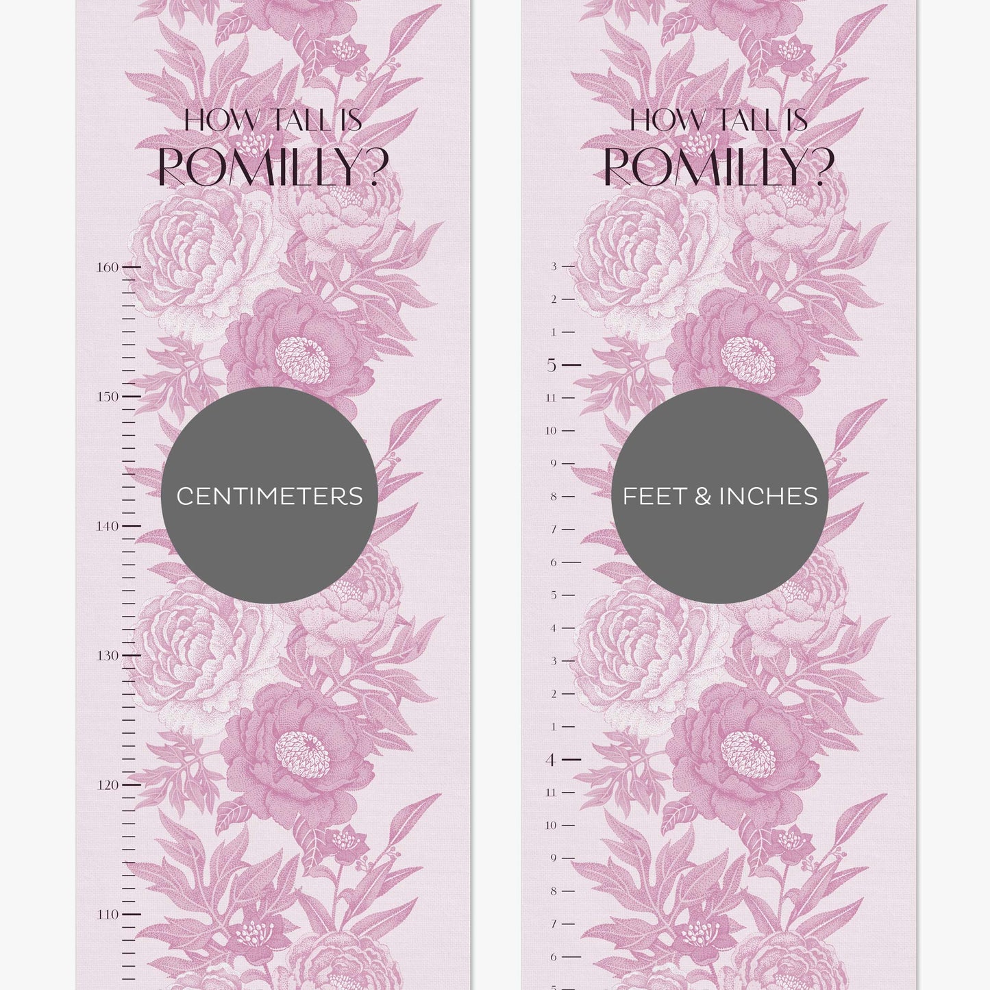 PINK PEONIES PERSONALISED HEIGHT CHART