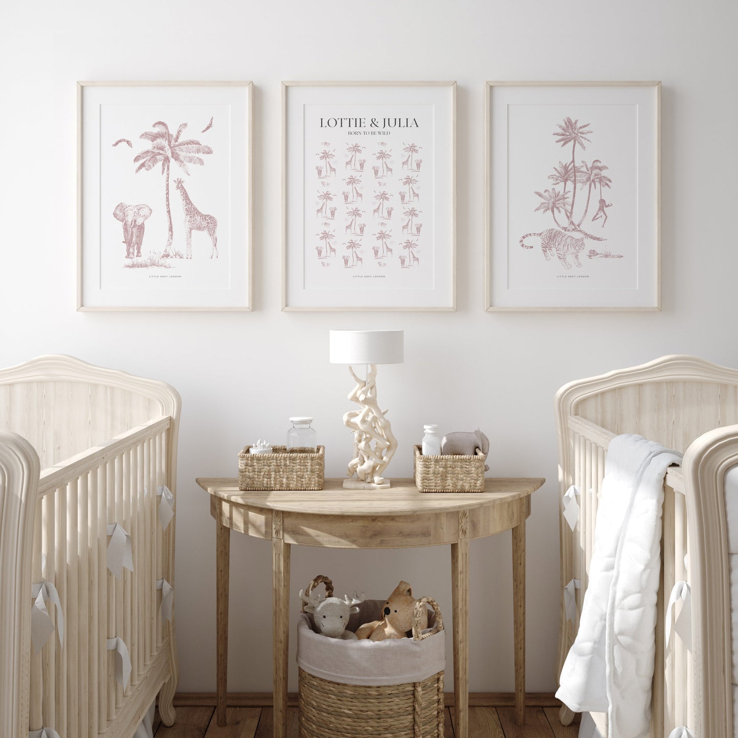 SAFARI TOILE DE JOUY SET OF THREE PERSONALISED ART PRINTS