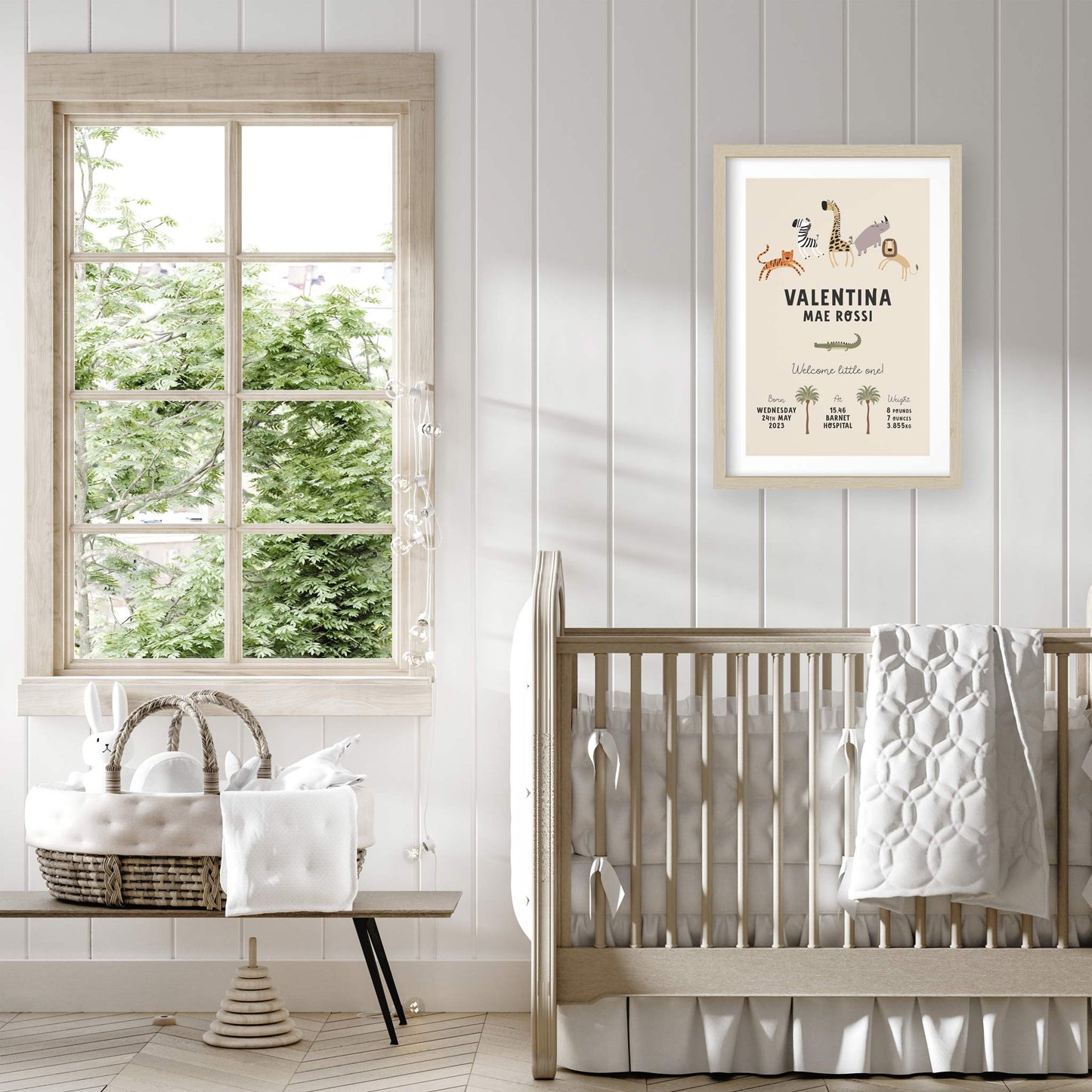 CUTE SAFARI ANIMALS PERSONALISED BIRTH PRINT
