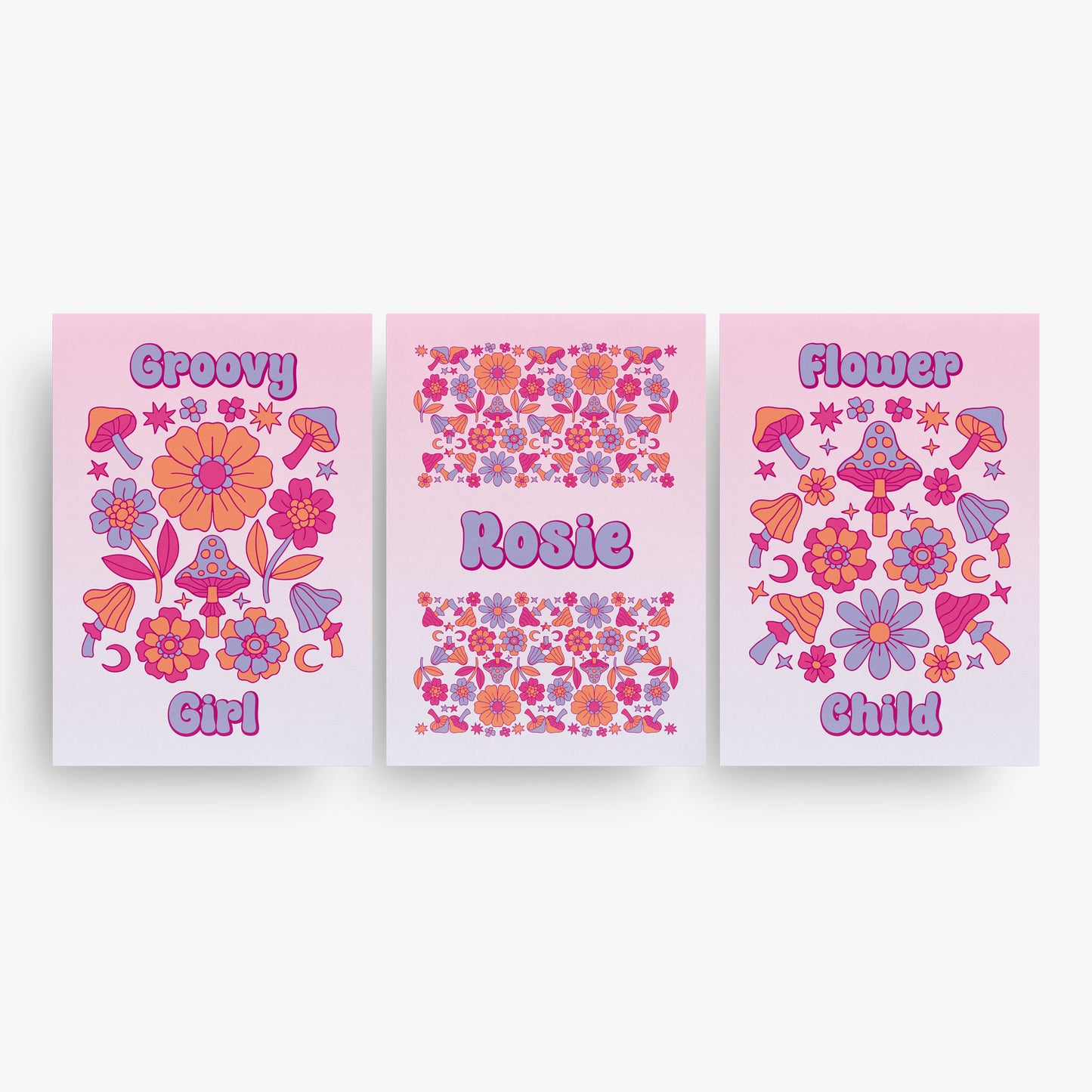 GROOVY GIRL SET OF THREE PERSONALISED PRINTS