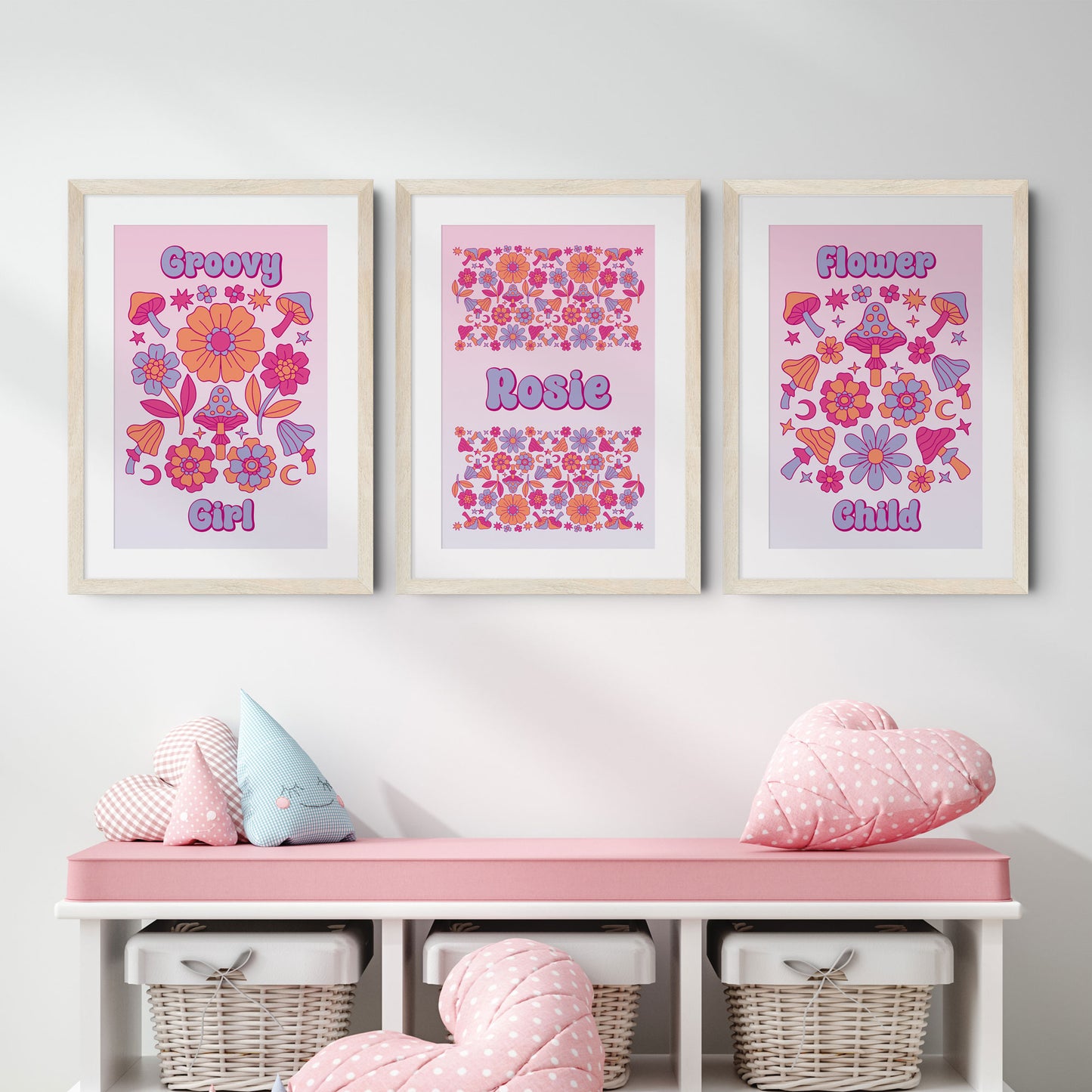 GROOVY GIRL SET OF THREE PERSONALISED PRINTS