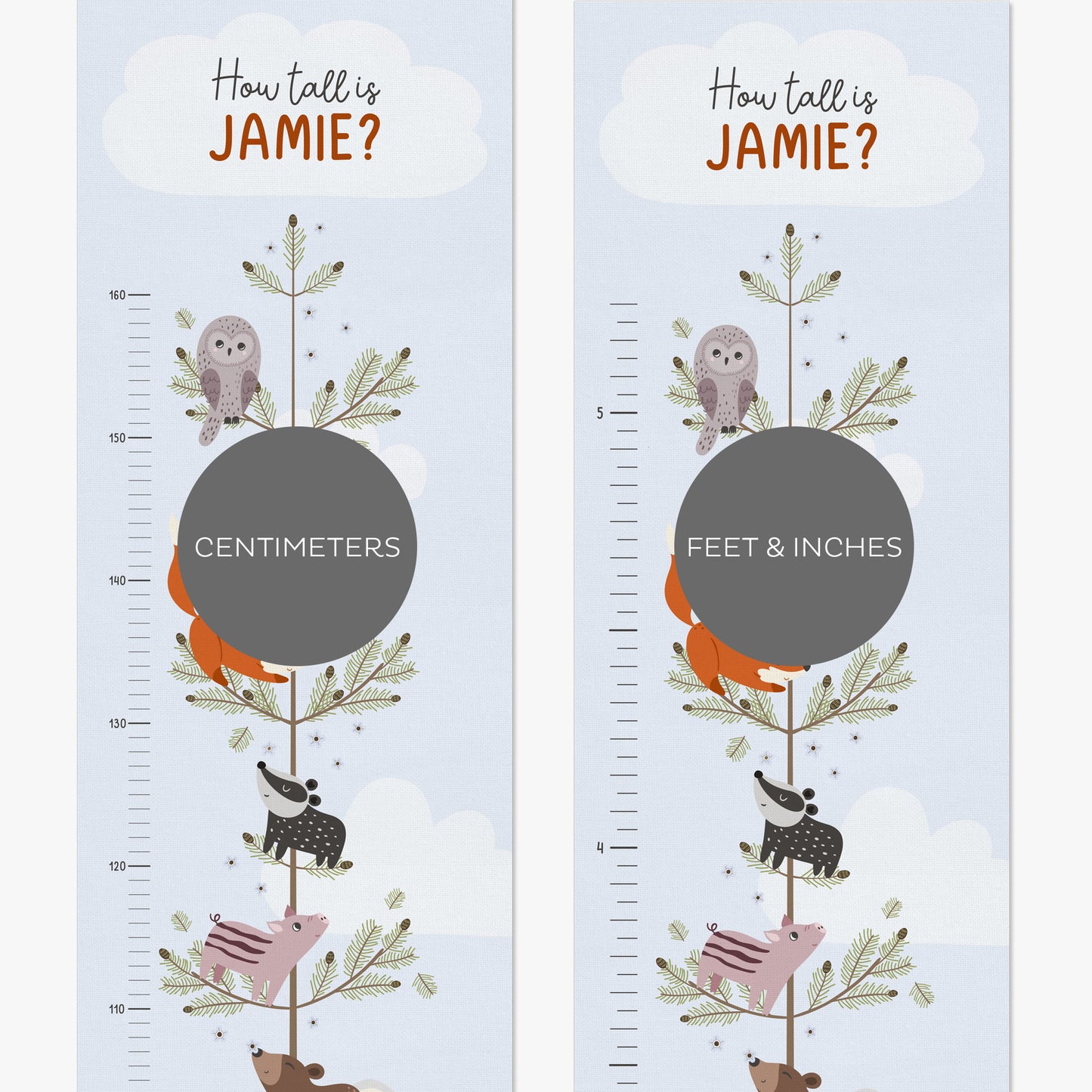 FOREST ANIMALS PERSONALISED HEIGHT CHART