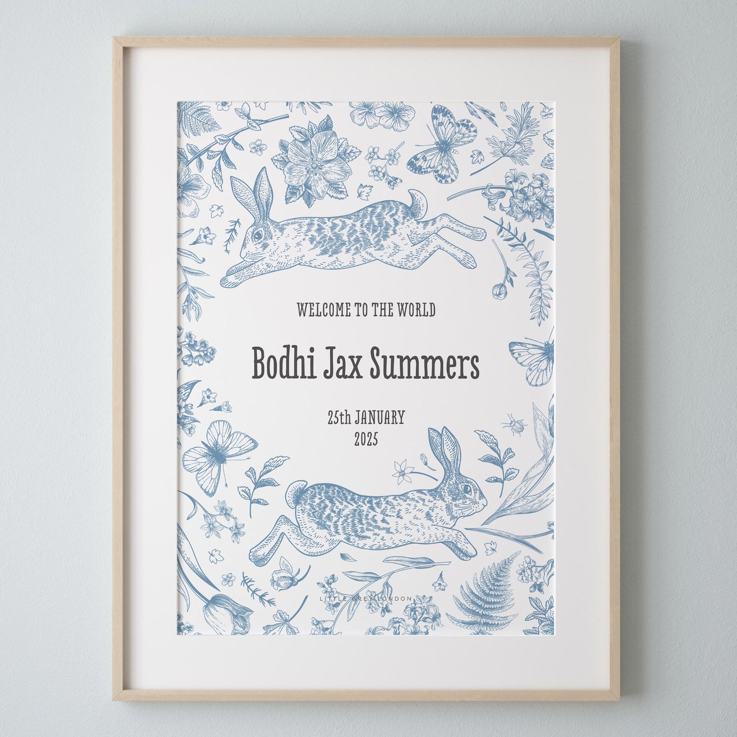 BUNNIES & BUTTERFLIES PERSONALISED ART PRINT