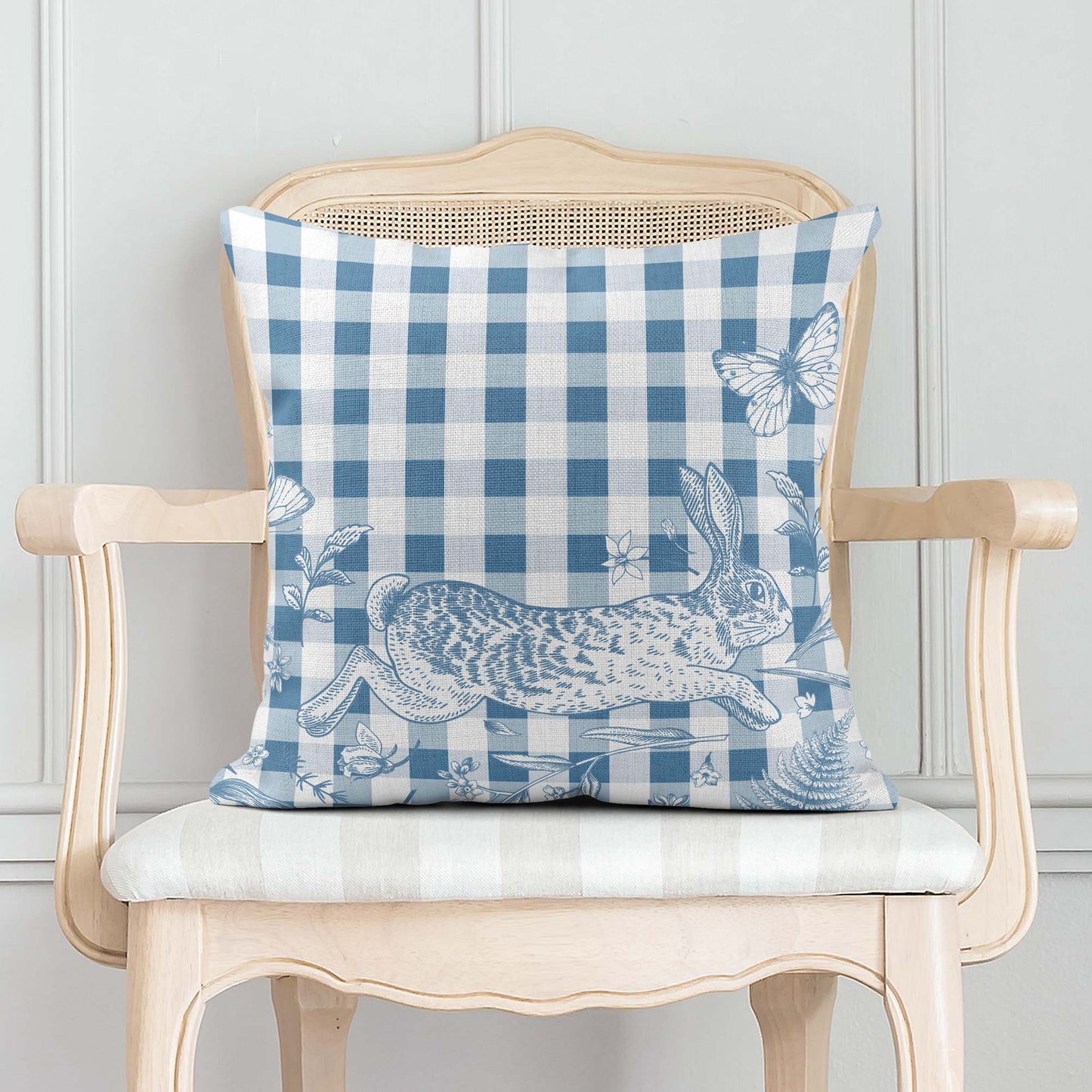 BUNNIES & BUTTERFLIES GINGHAM BUNNY SCATTER CUSHION