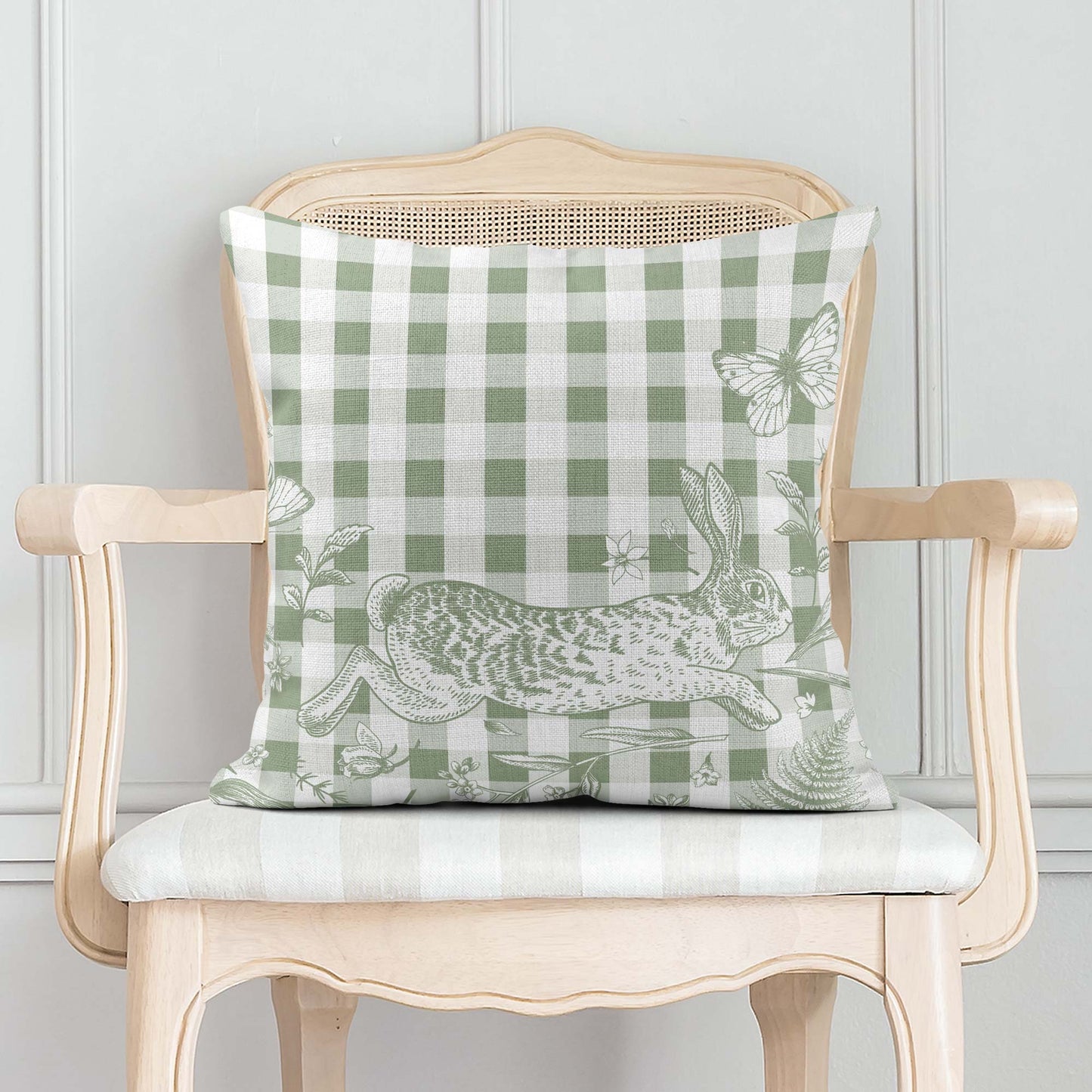 BUNNIES & BUTTERFLIES GINGHAM BUNNY SCATTER CUSHION