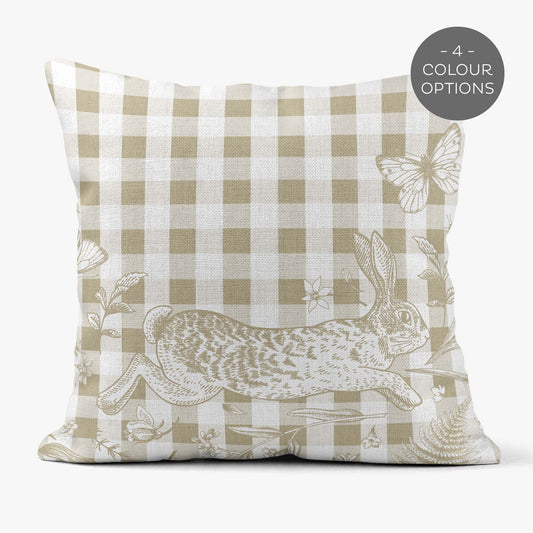 BUNNIES & BUTTERFLIES GINGHAM BUNNY SCATTER CUSHION